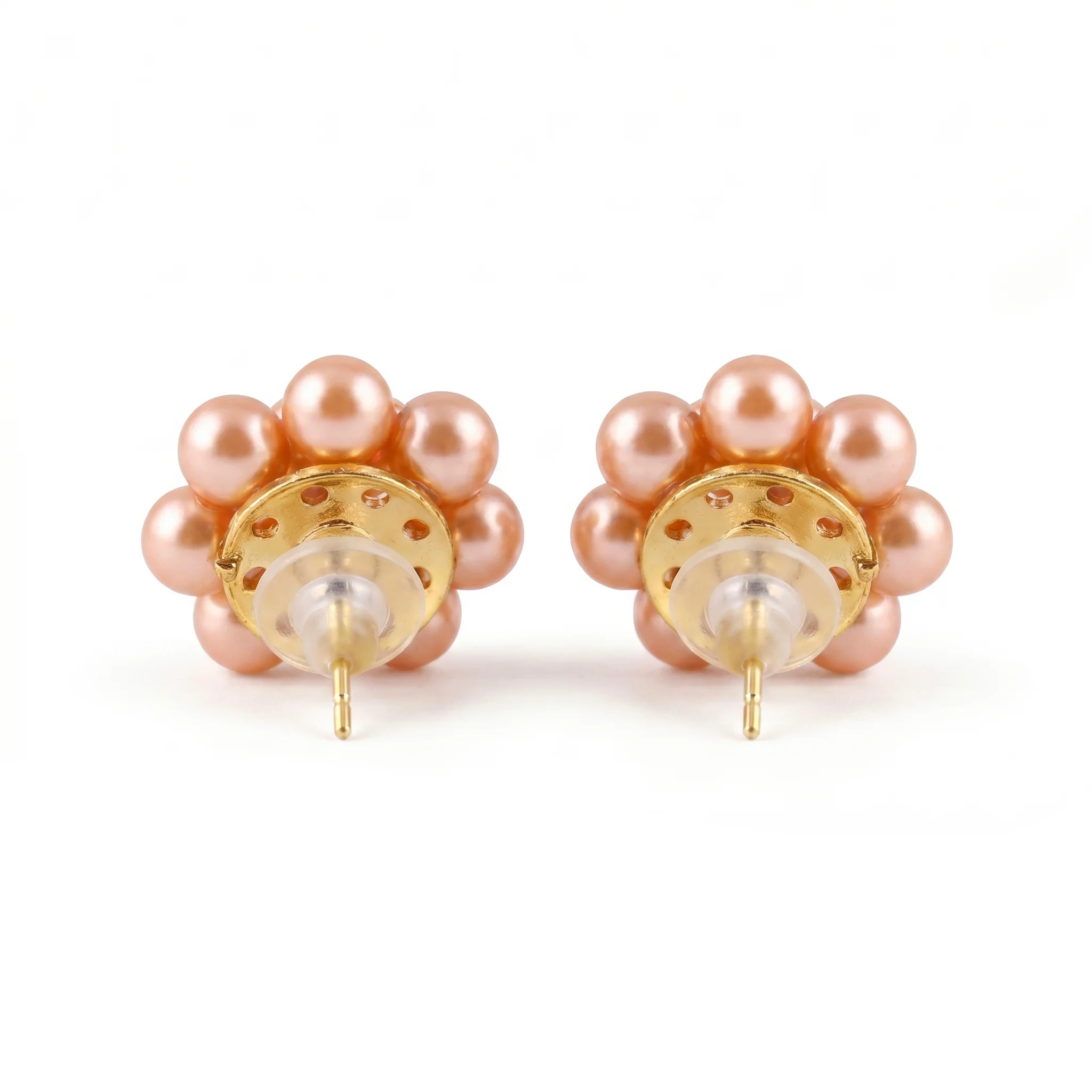 PRAO Earrings Anti-Tarnish Floral Brown Pearl Studs - Image 5