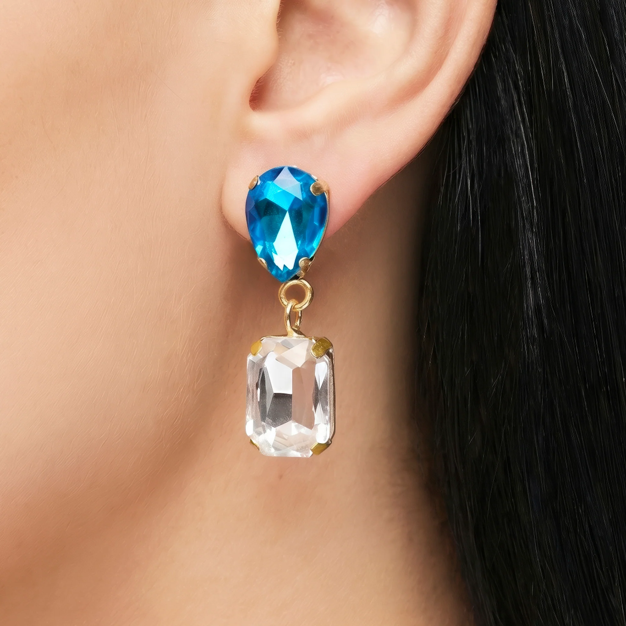 PRAO Earrings Anti-Tarnish Aquamarine Crystal Dangles - Image 2