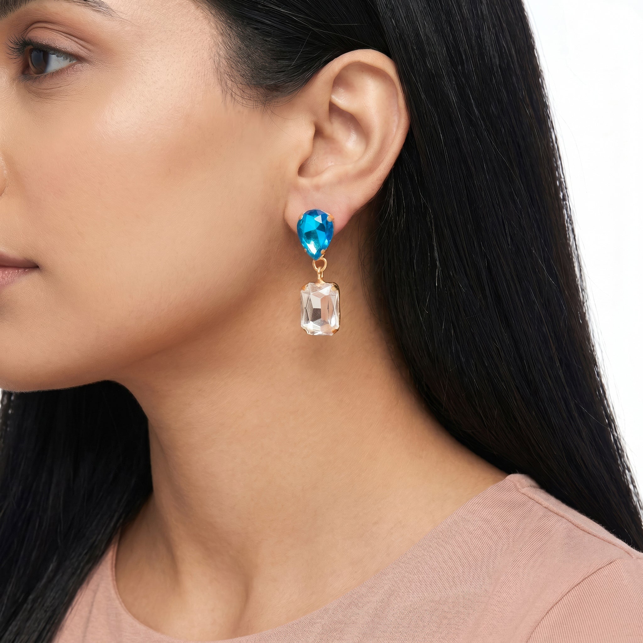 PRAO Earrings Anti-Tarnish Aquamarine Crystal Dangles - Image 3