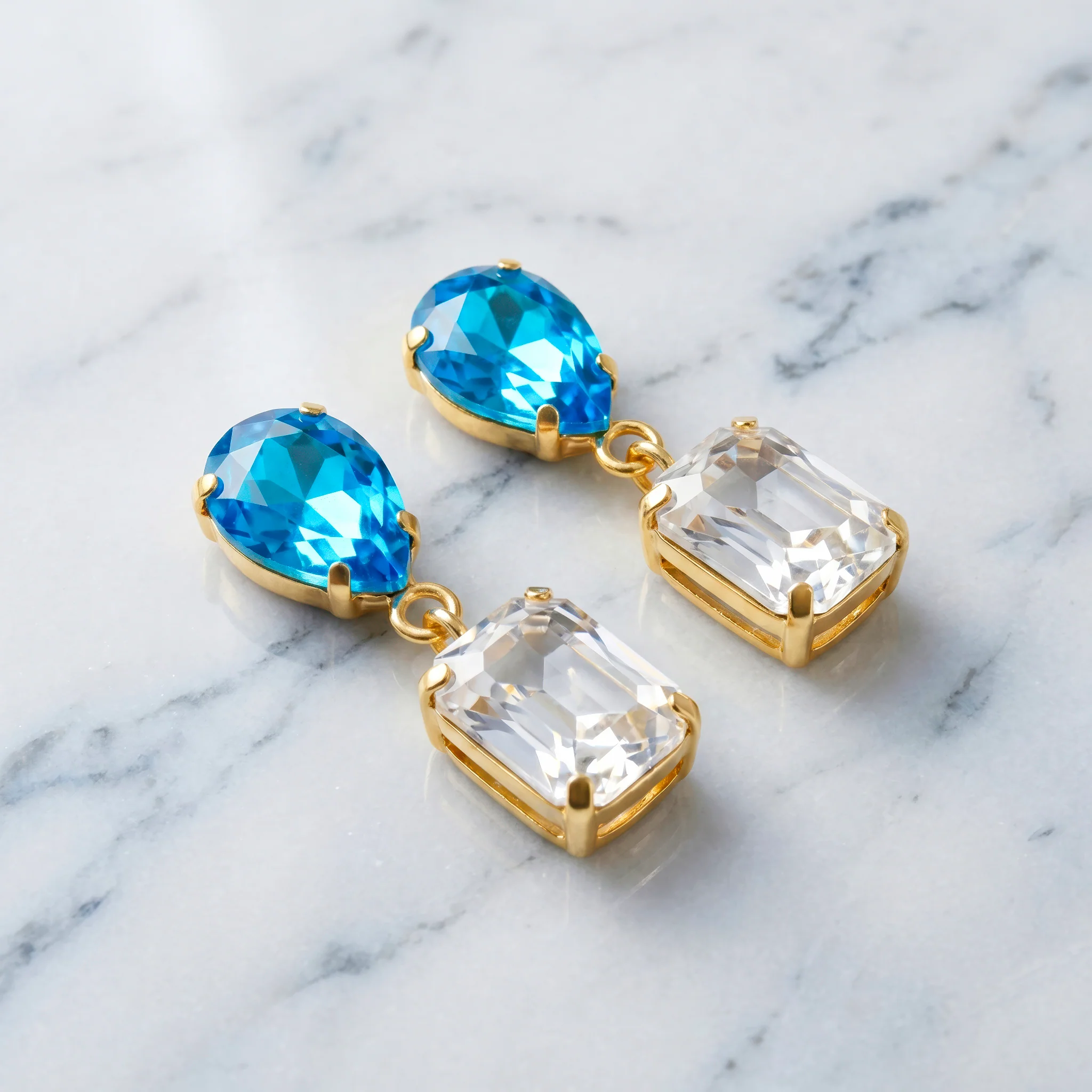 PRAO Earrings Anti-Tarnish Aquamarine Crystal Dangles - Image 4