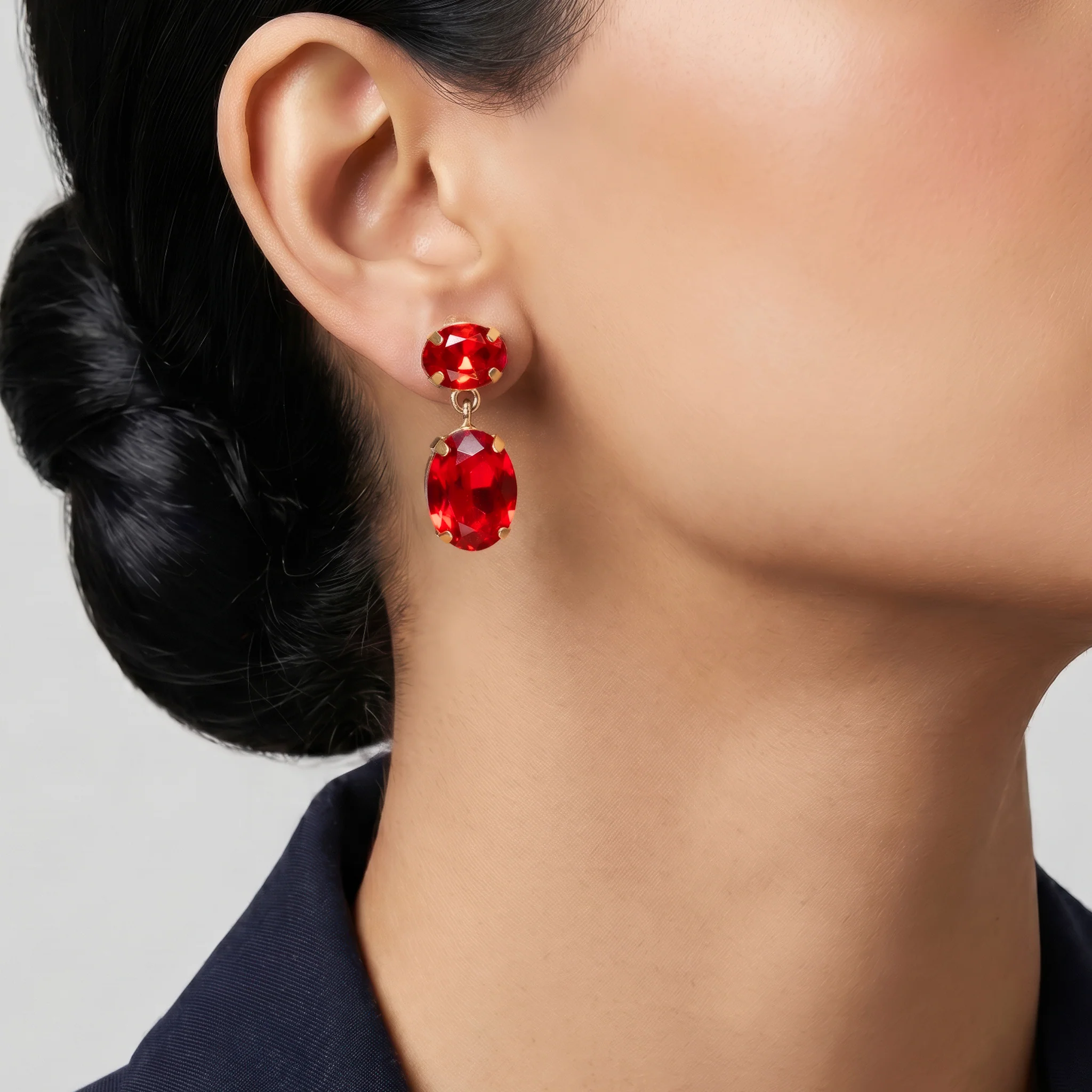 PRAO Earrings Anti-Tarnish Ruby Red Crystal Dangles - Image 2