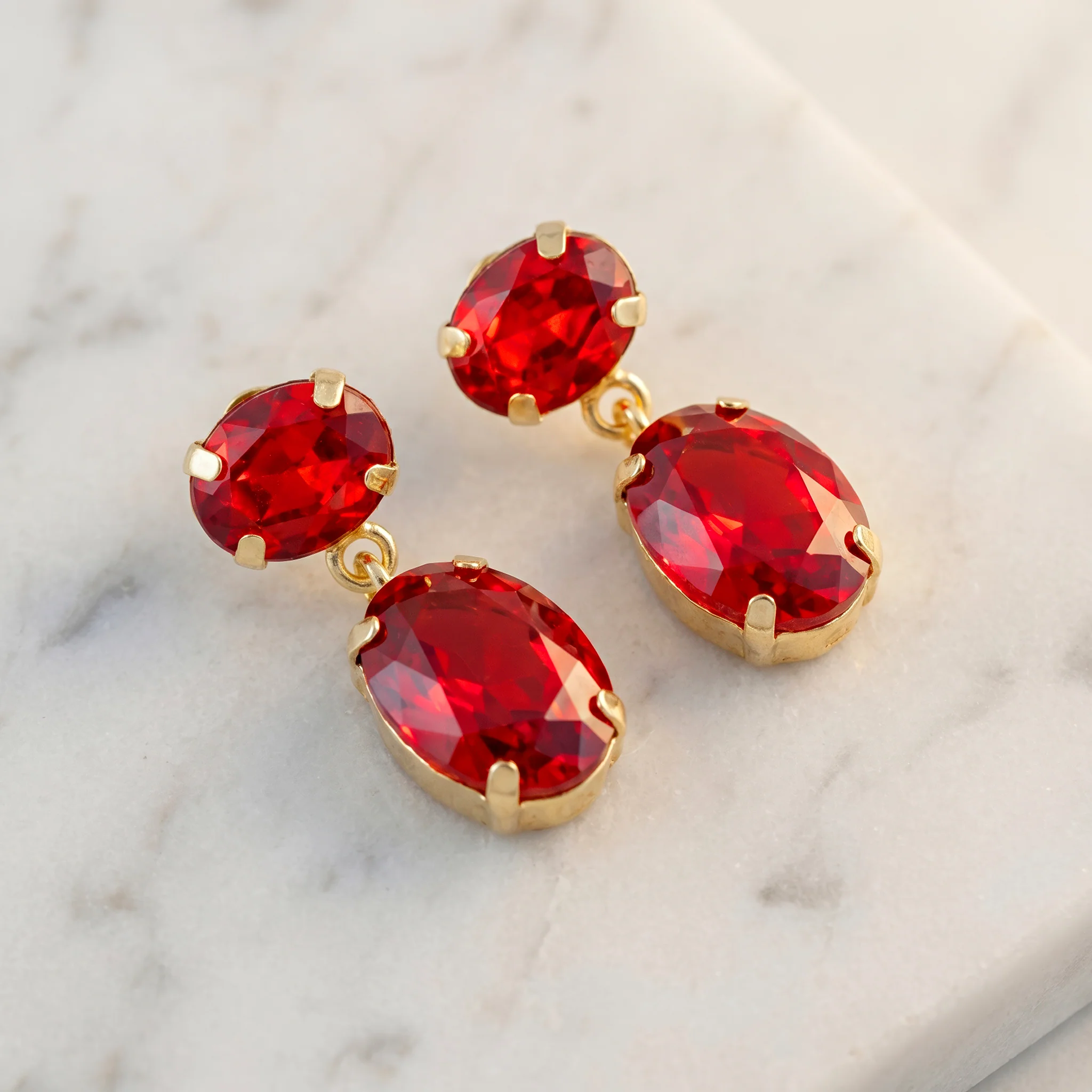 PRAO Earrings Anti-Tarnish Ruby Red Crystal Dangles - Image 4
