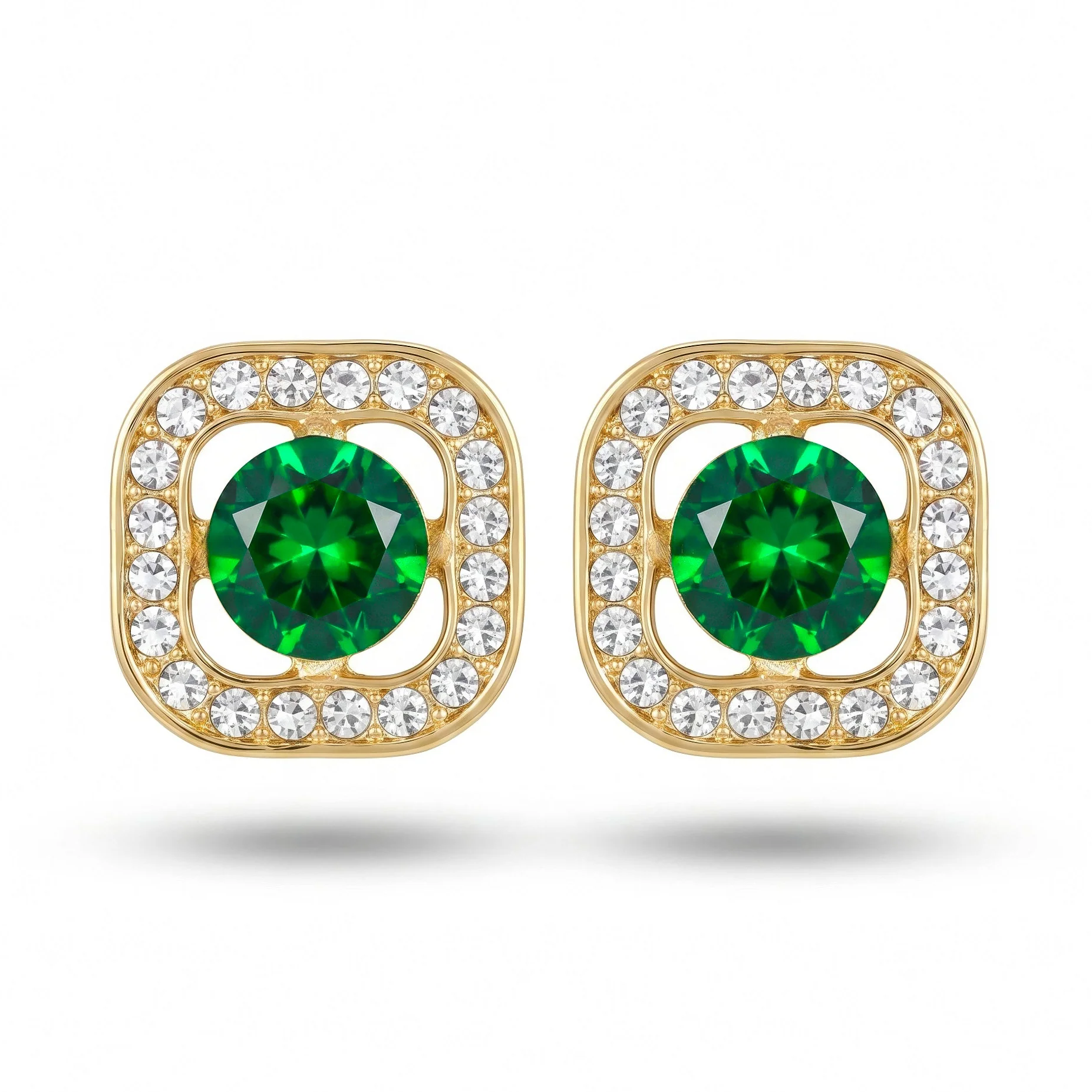 PRAO Earrings Anti-Tarnish Emerald Square Studs