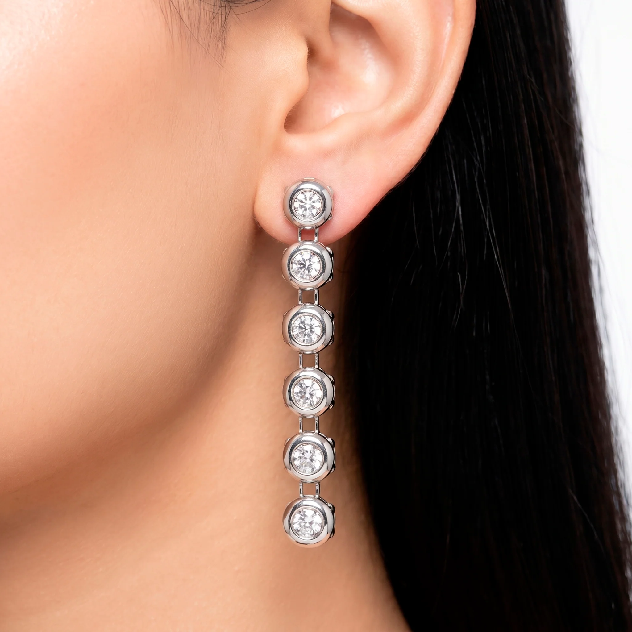 PRAO Earrings Anti-Tarnish Seven Crystal Linear Dangles