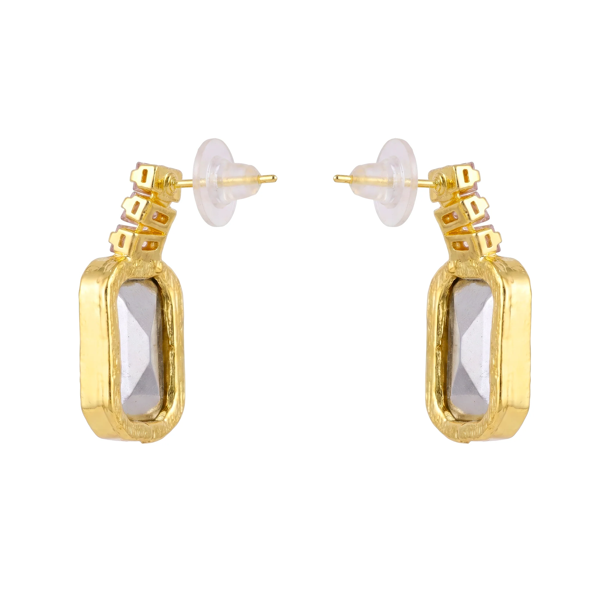 PRAO Earrings Anti-Tarnish Baguette Chain & Emerald Crystal Dangles - Image 5