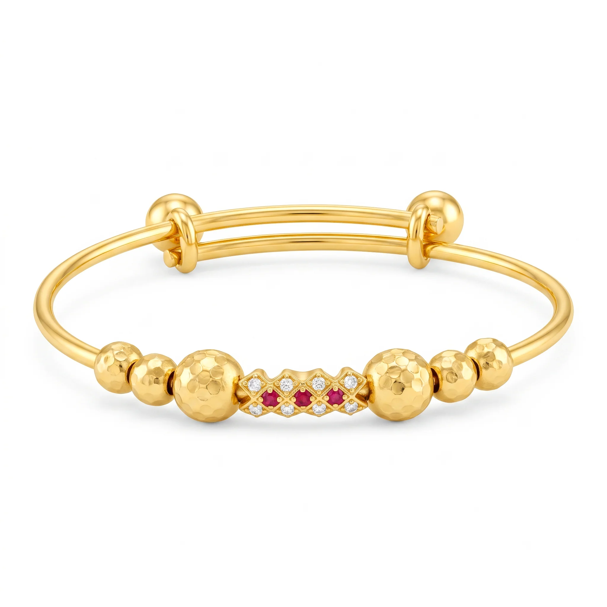 PRAO Bracelet Anti-Tarnish Ruby Lattice Bangle (Adjustable Size)
