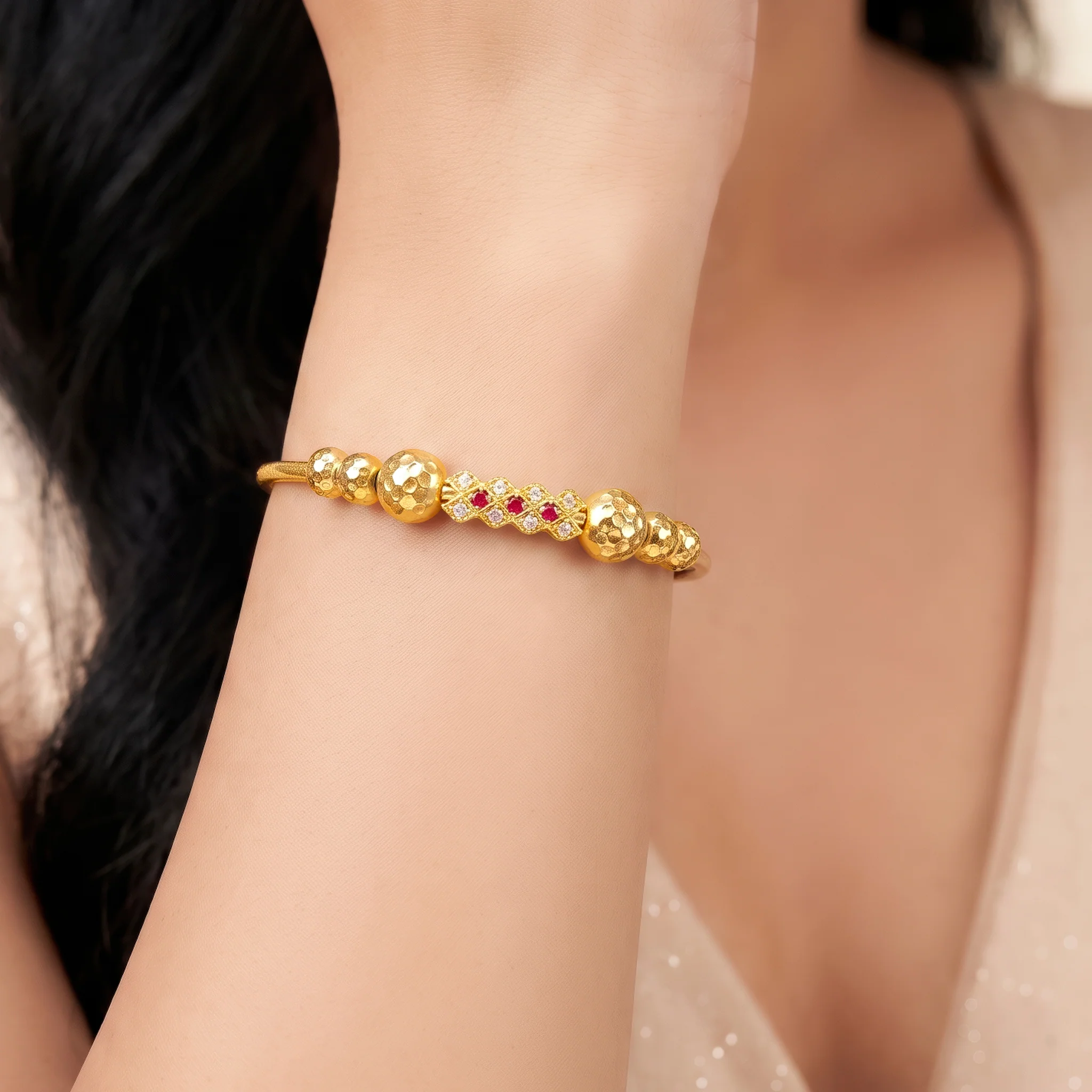 PRAO Bracelet Anti-Tarnish Ruby Lattice Bangle (Adjustable Size) - Image 2