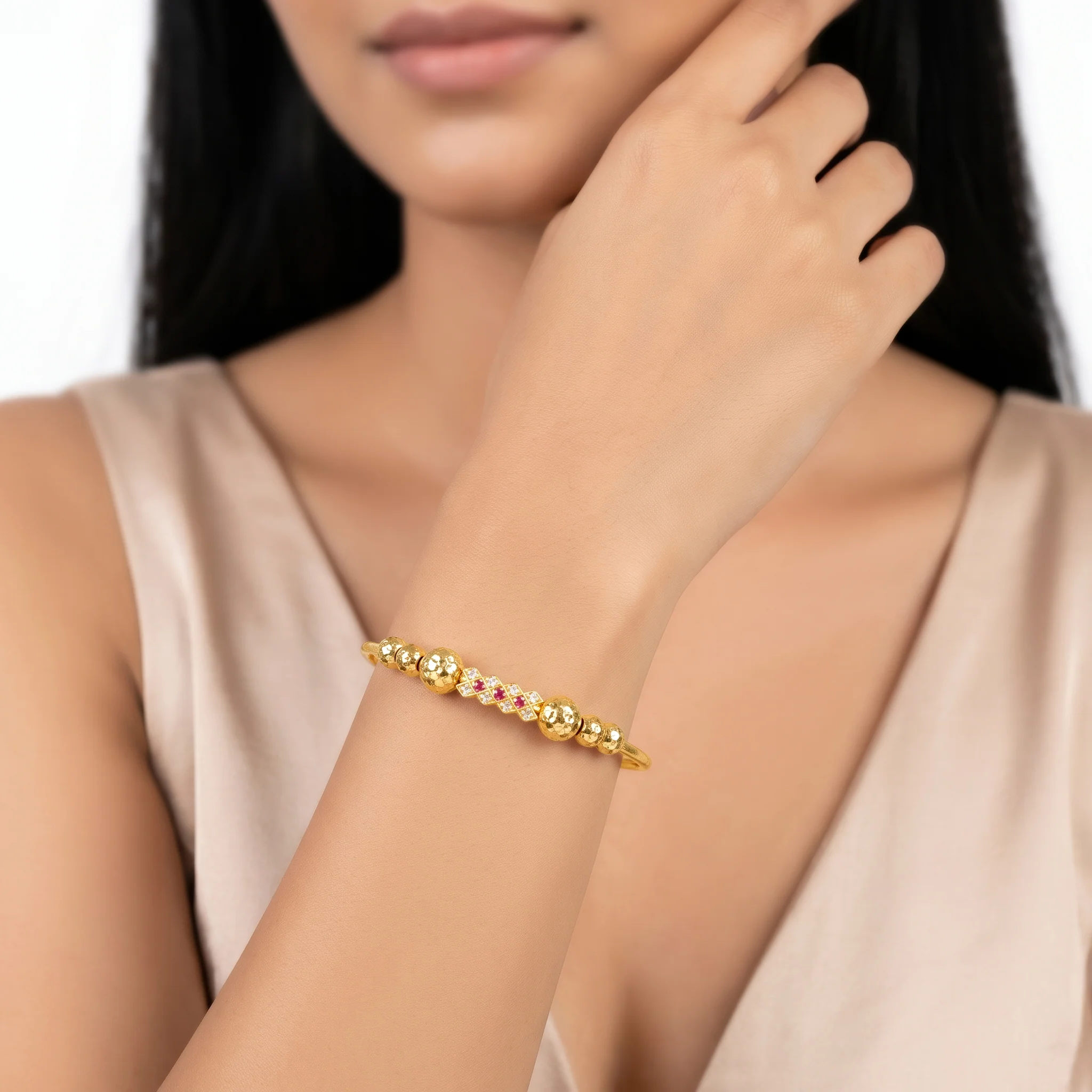 PRAO Bracelet Anti-Tarnish Ruby Lattice Bangle (Adjustable Size) - Image 3