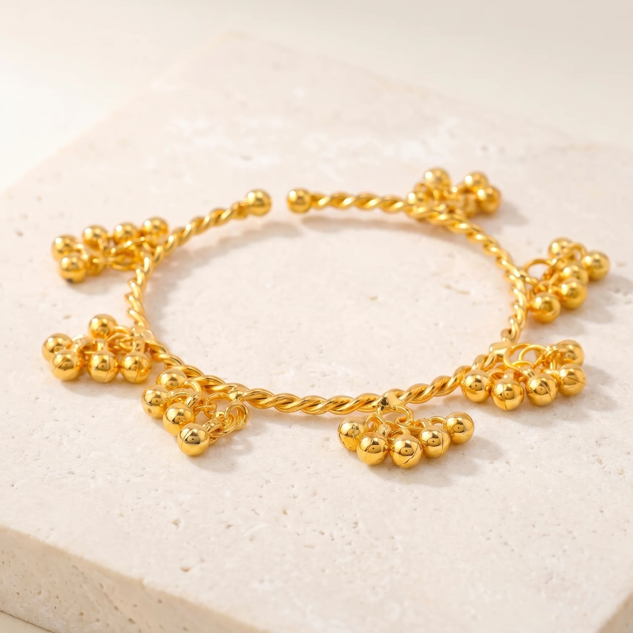 PRAO Bracelet Anti-Tarnish Ghungroo Cluster Twisted Bangle (Adjustable Size) - Image 5