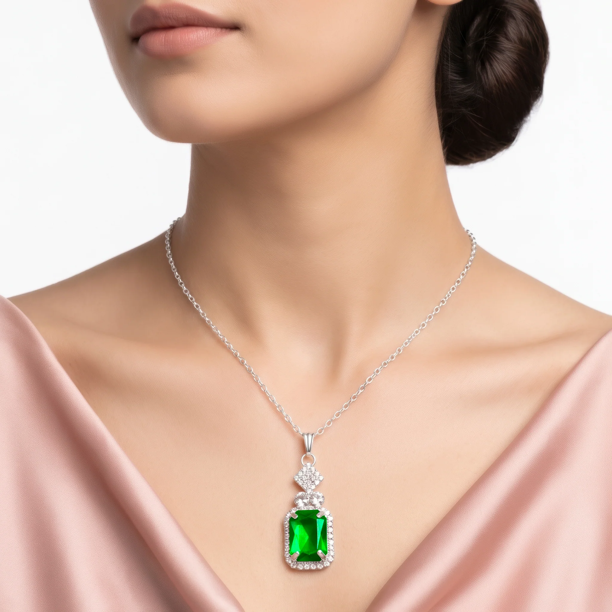 PRAO Necklace Anti-Tarnish Emerald Pendant Chain - Image 3