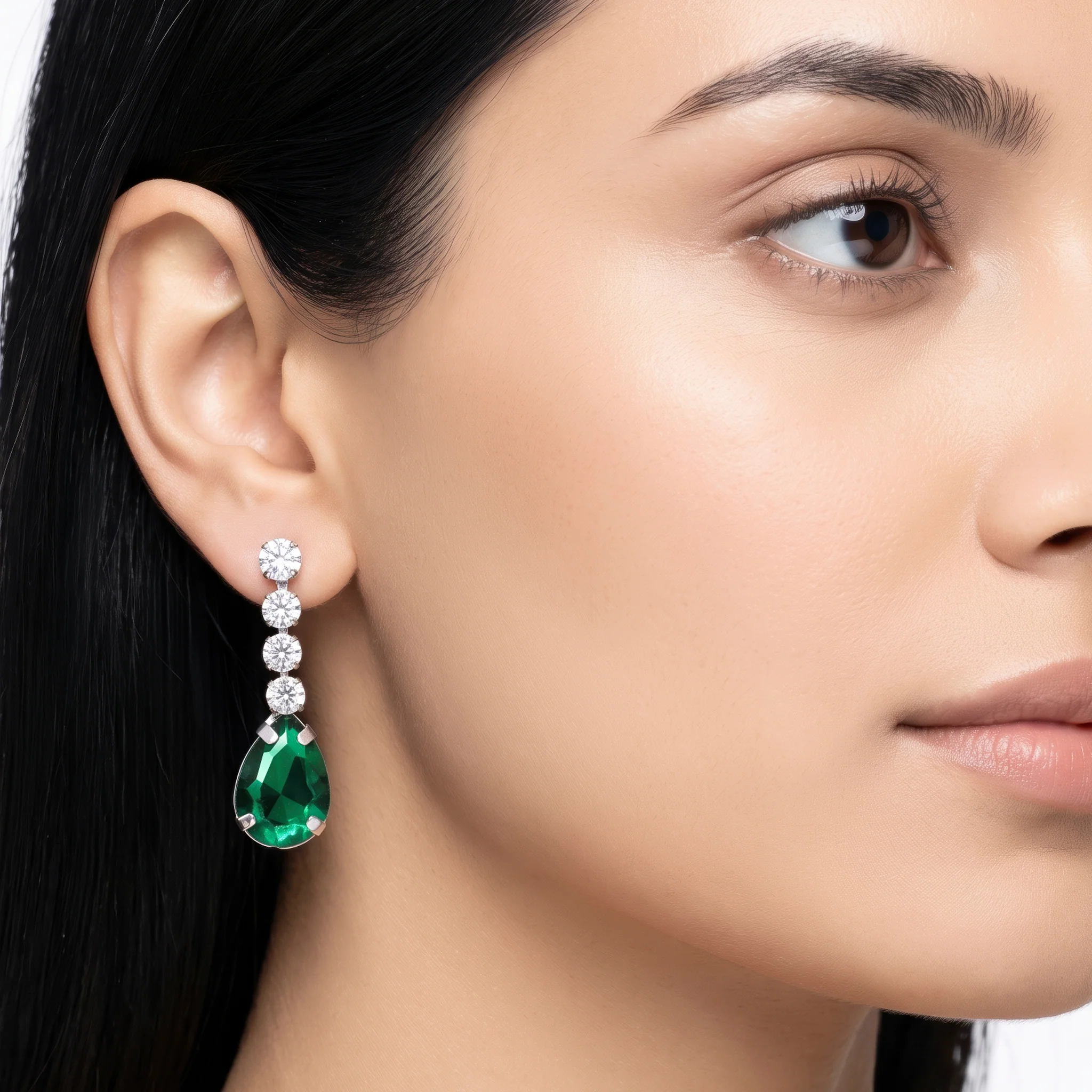 PRAO Earrings Anti-Tarnish Emerald Crystal Dangles - Image 2