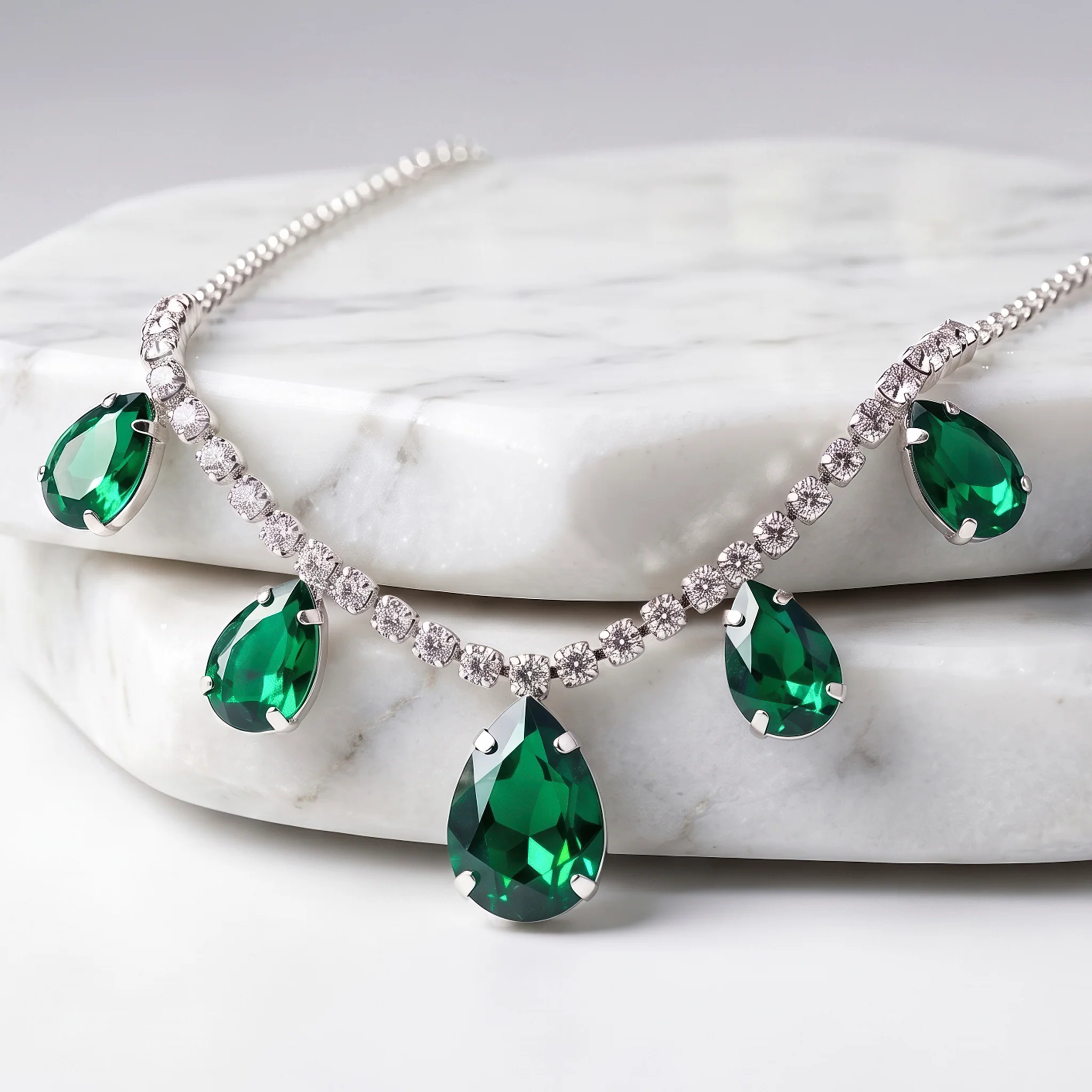 PRAO Necklace Anti-Tarnish Green Teardrop Crystal Chain - Image 4