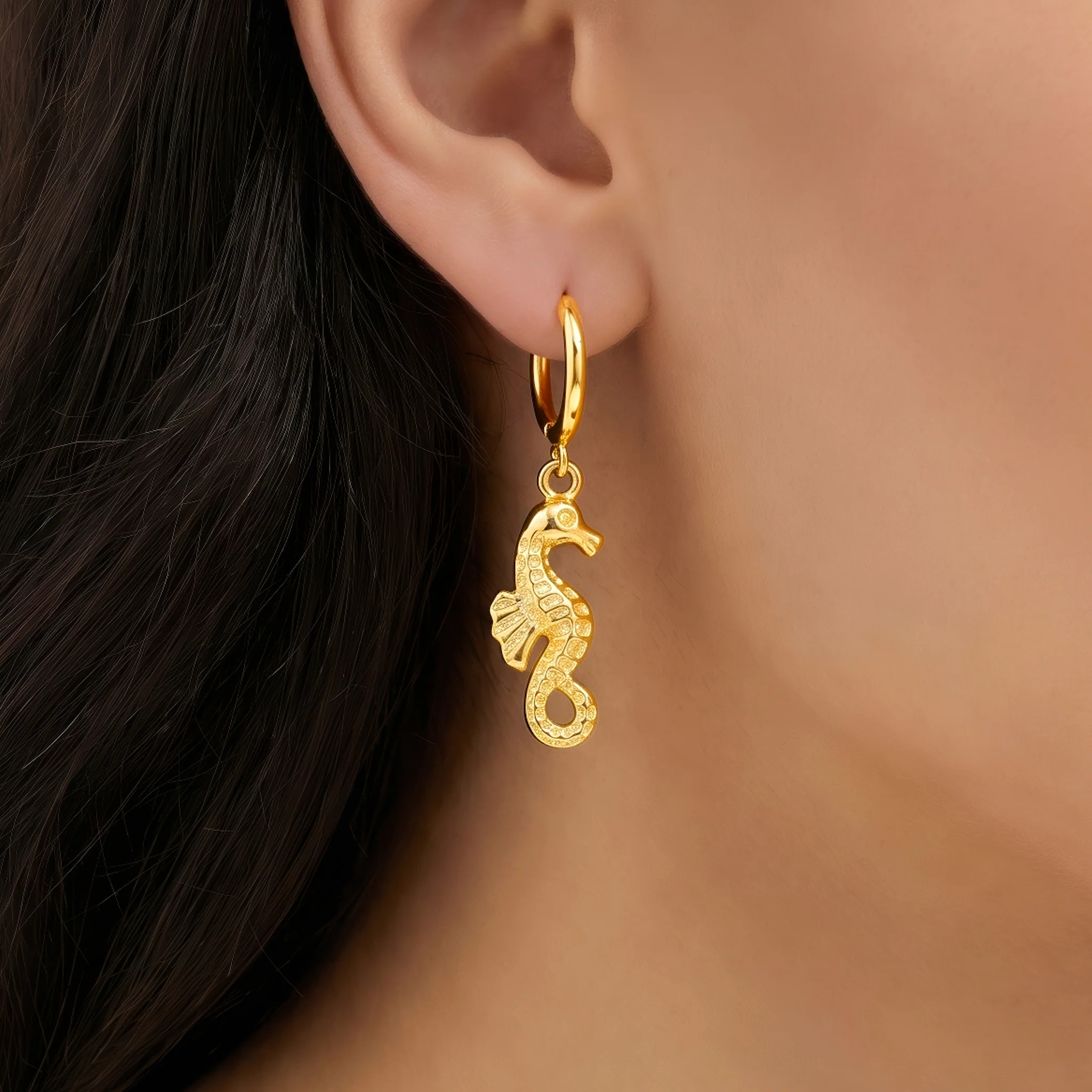PRAO COMBO ✨ Yellow Floral Scarf Necklace With Seahorse Earrings - Image 3