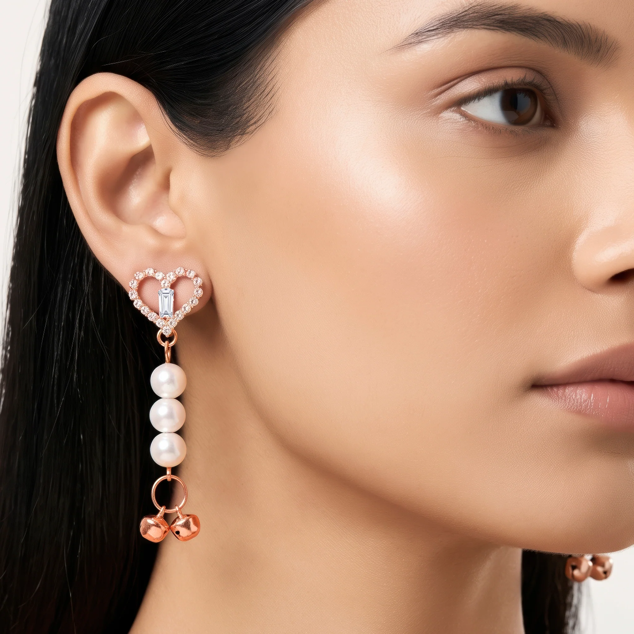PRAO Earrings Anti-Tarnish Heart Pearl Dangles - Image 2