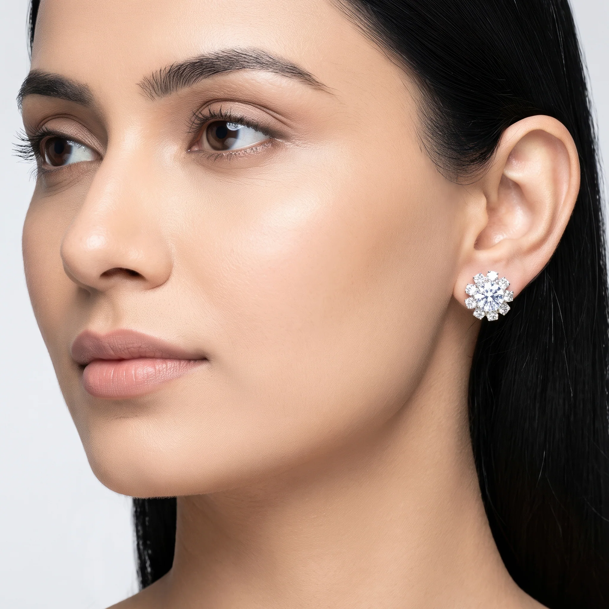PRAO Earrings Anti-Tarnish Crystal Halo Studs - Image 3
