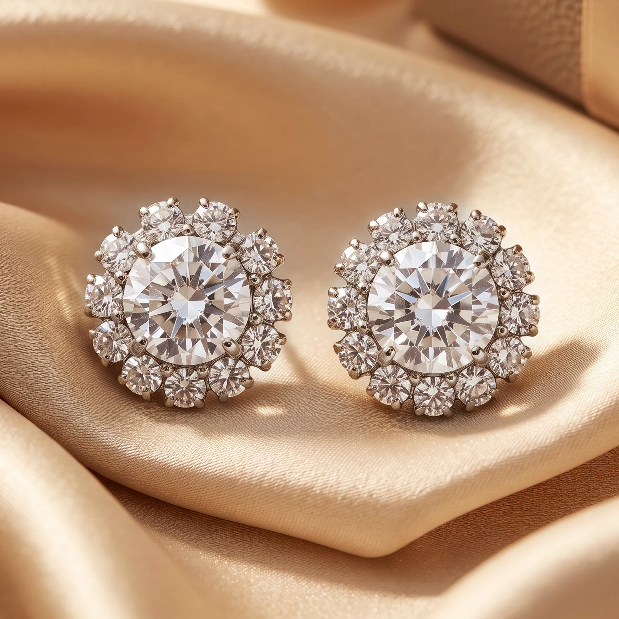 PRAO Earrings Anti-Tarnish Crystal Halo Studs - Image 4