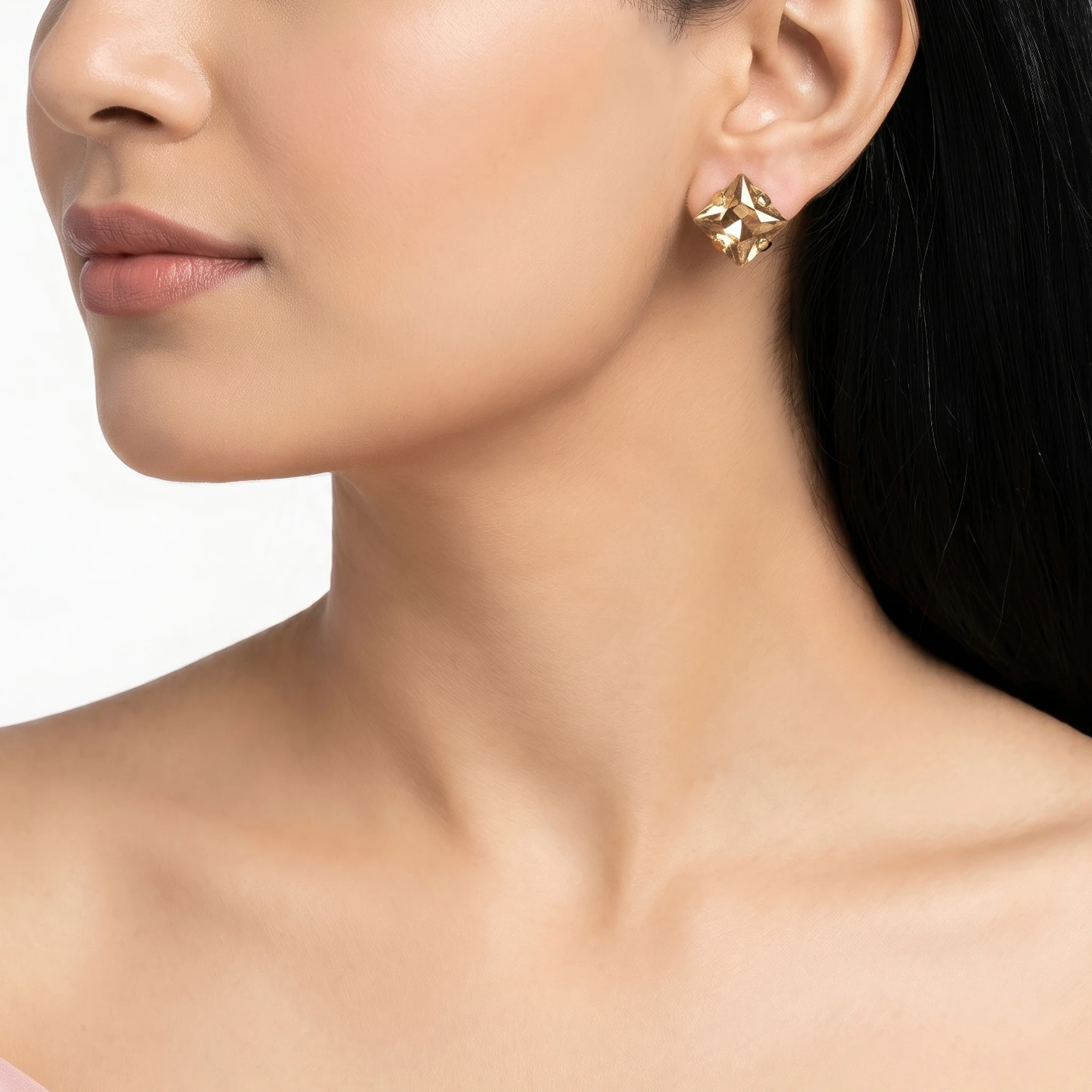 PRAO Earrings Anti-Tarnish Cushion Rhinestone Topaz Studs - Image 3