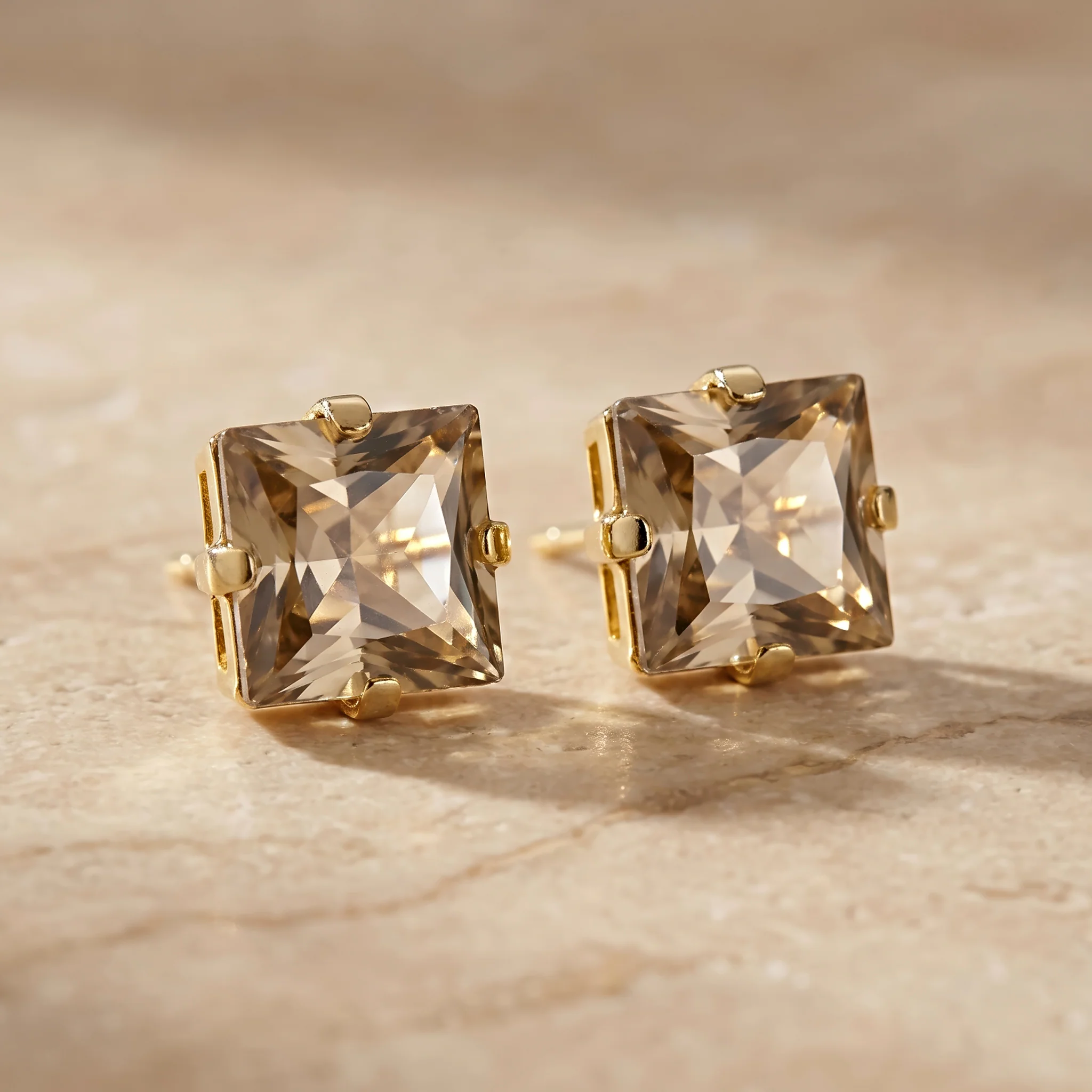 PRAO Earrings Anti-Tarnish Cushion Rhinestone Topaz Studs - Image 4