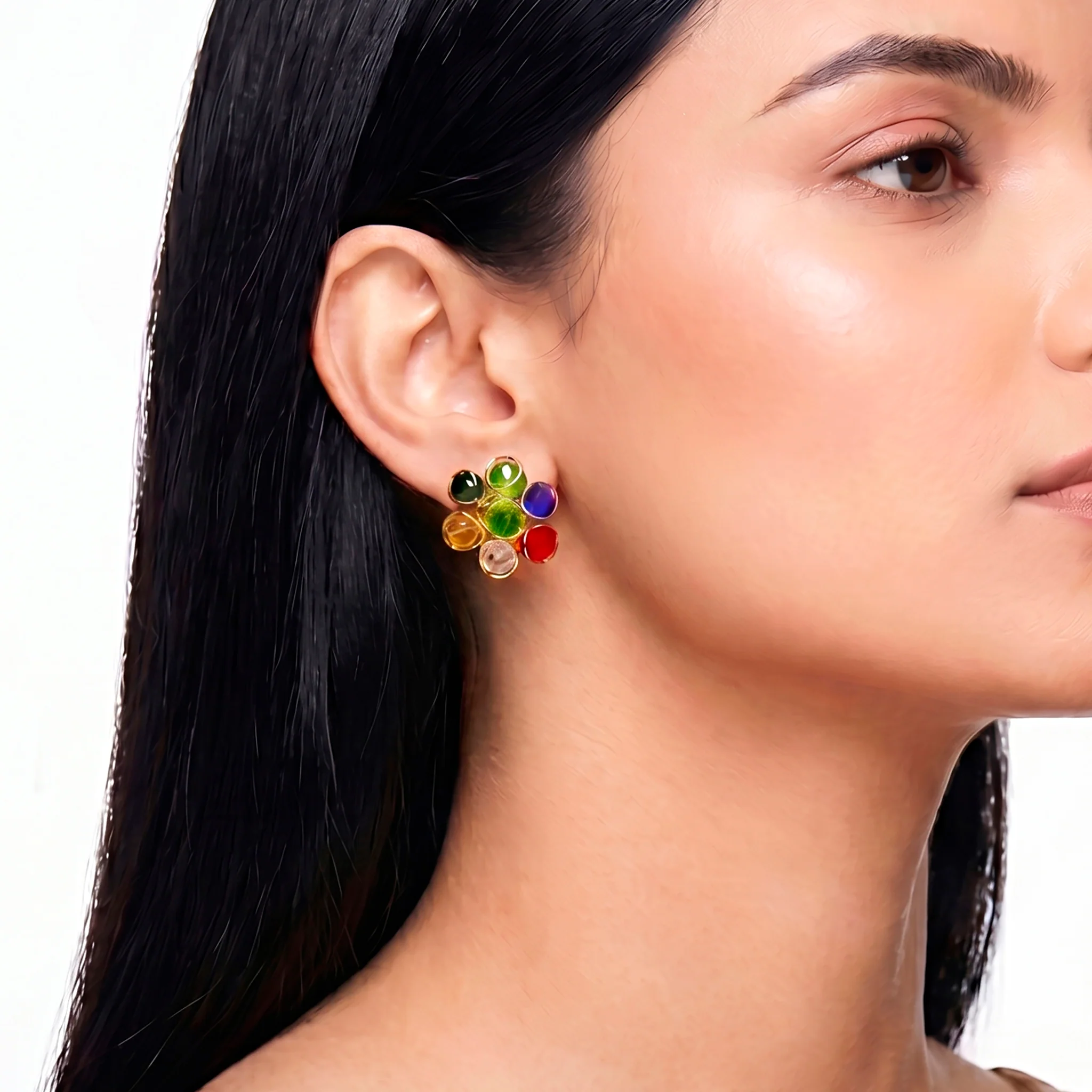 PRAO Earrings Anti-Tarnish Multi-Color Crystal Flower Studs - Image 2