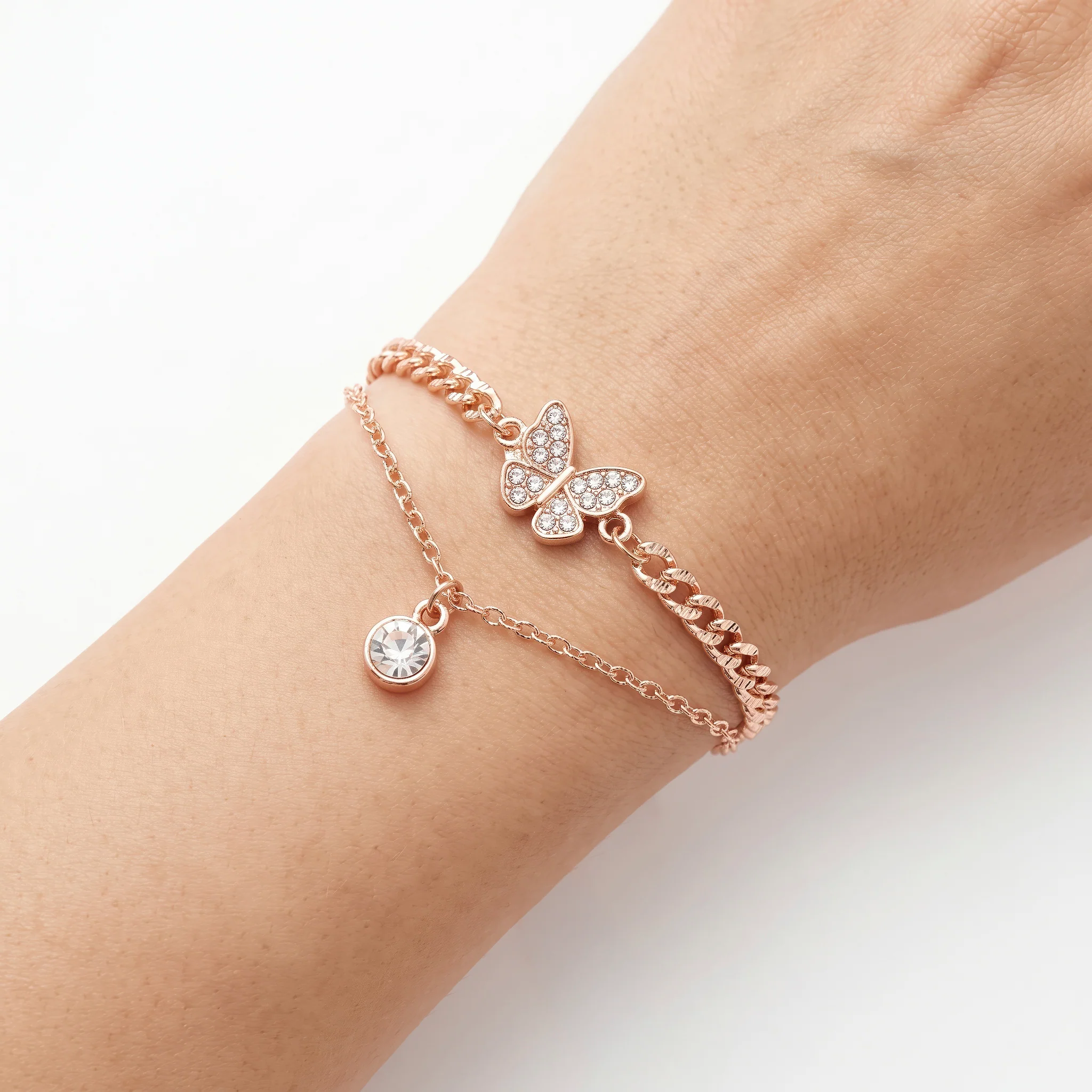 PRAO Bracelet Anti-Tarnish Butterfly Solitaire Chain Set (Adjustable Size)