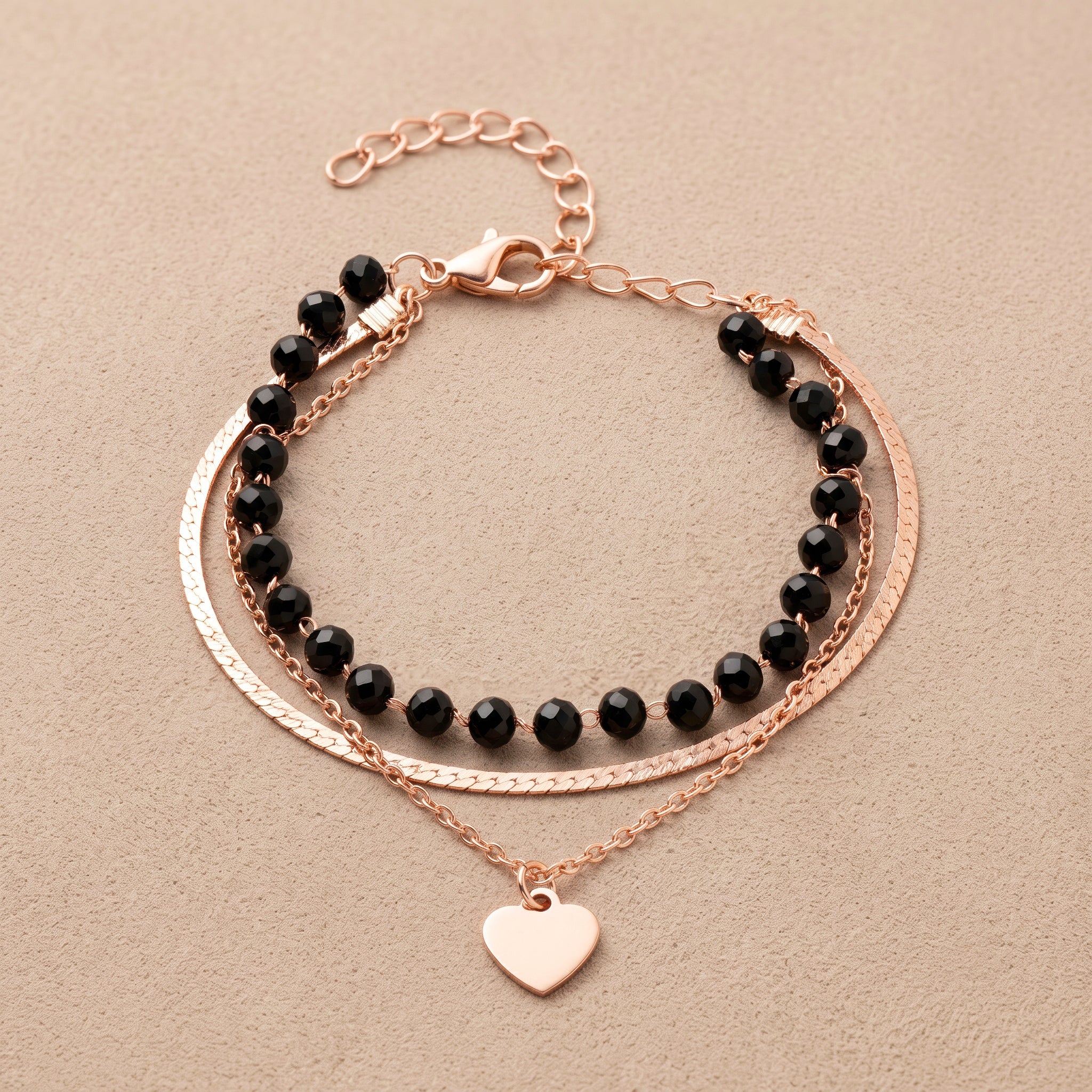 PRAO Bracelet Anti-Tarnish Black Heart Chain (Adjustable Size)