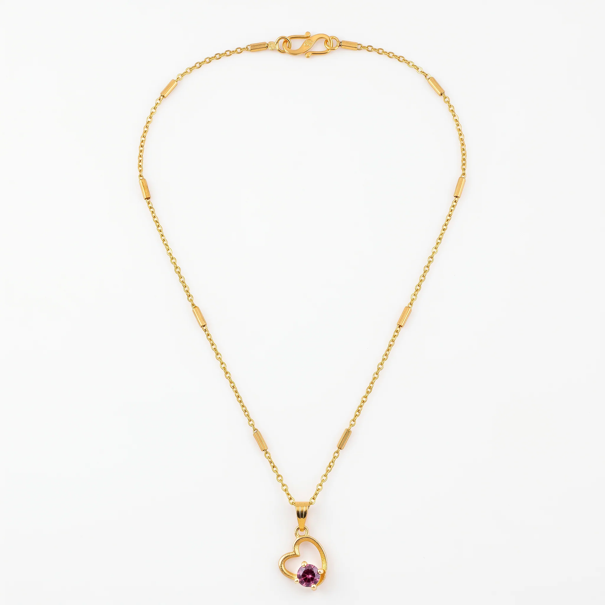 PRAO Necklace Anti-Tarnish Open Heart Pink Stone Chain - Image 3