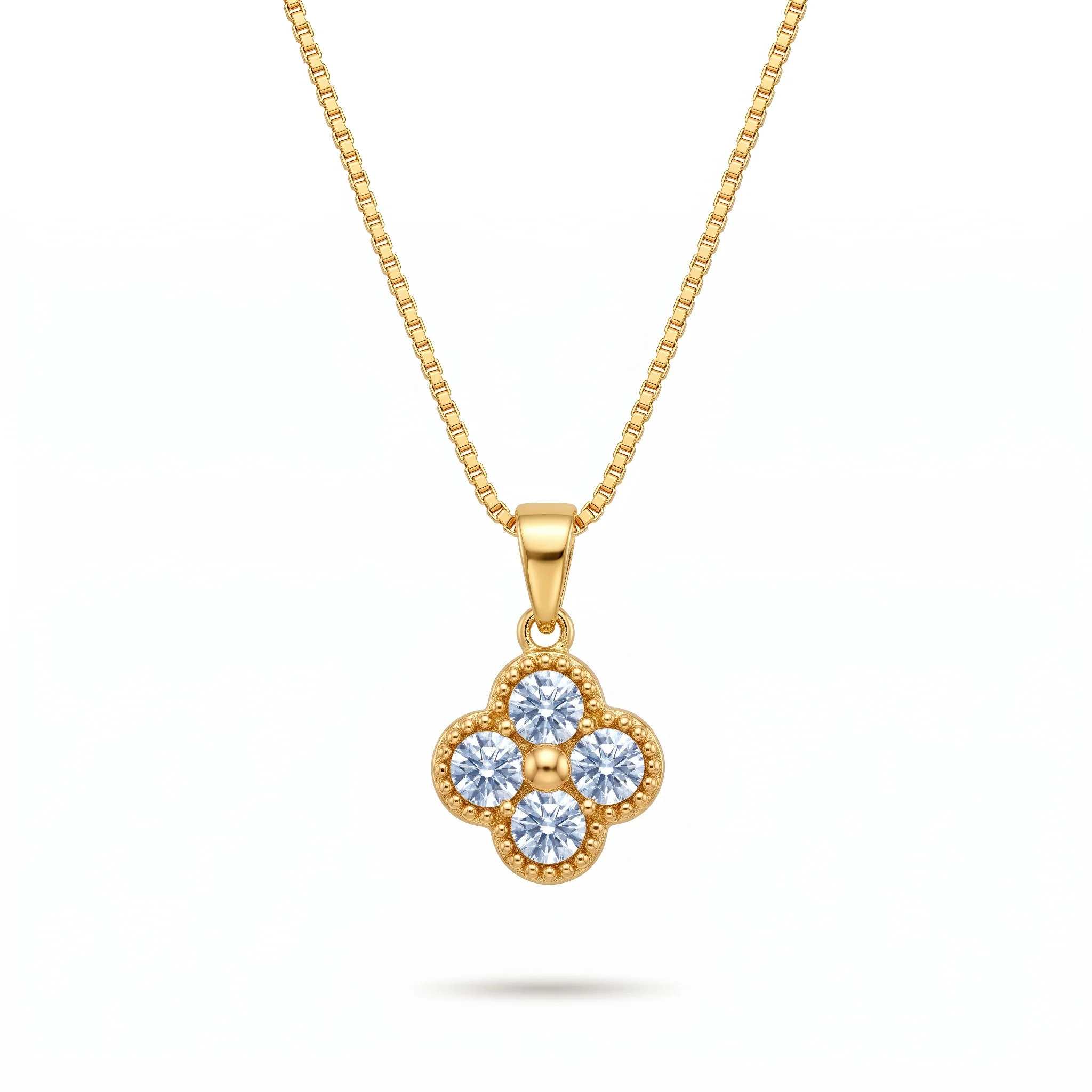 PRAO Necklace Anti-Tarnish Blue Quatrefoil Box Chain