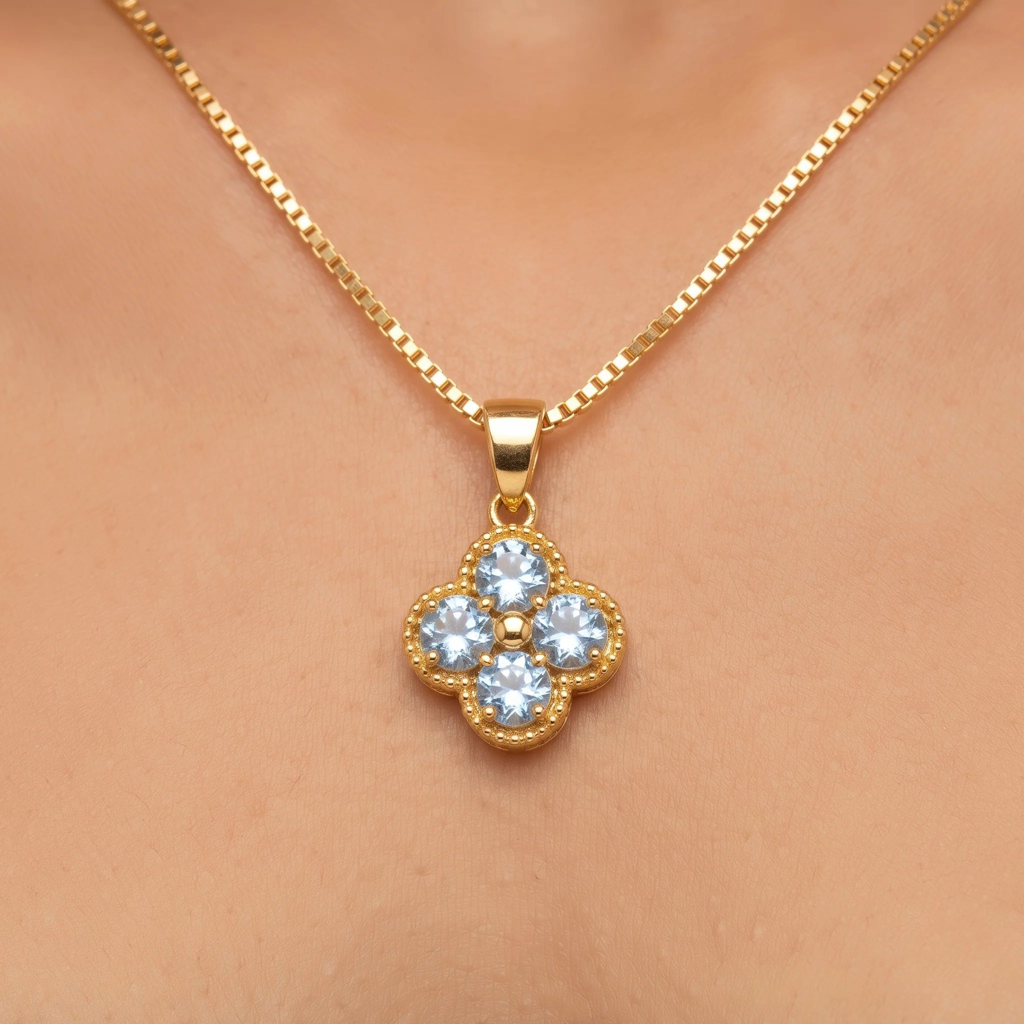 PRAO Necklace Anti-Tarnish Blue Quatrefoil Box Chain - Image 2