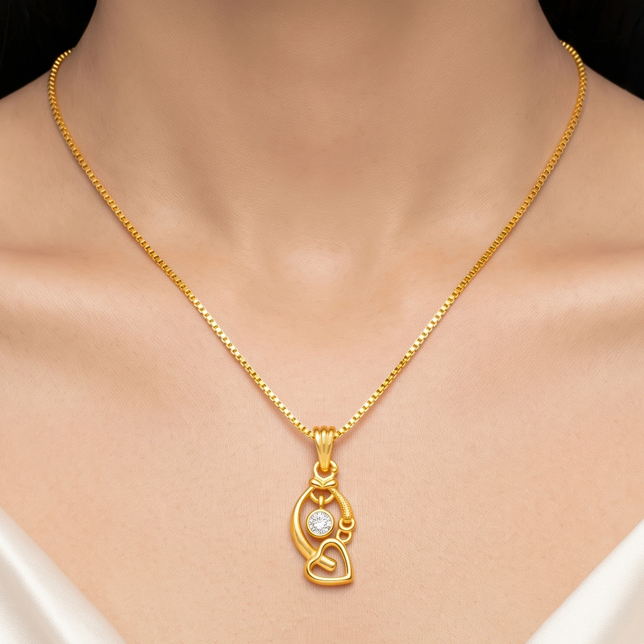 PRAO Necklace Anti-Tarnish Crystal Heart Chain - Image 2