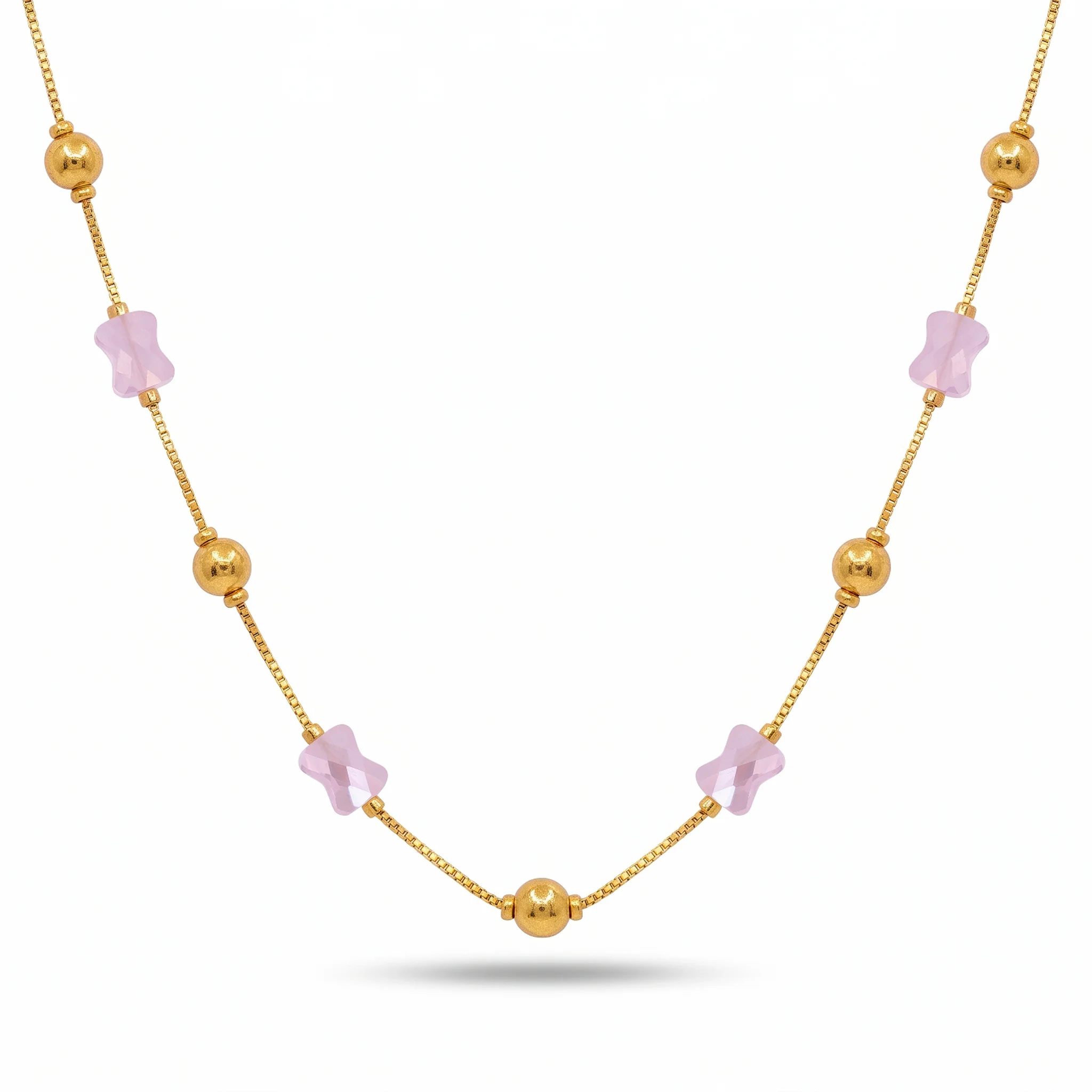 PRAO Necklace Anti-Tarnish Bow Crystal Box Chain - Image 3
