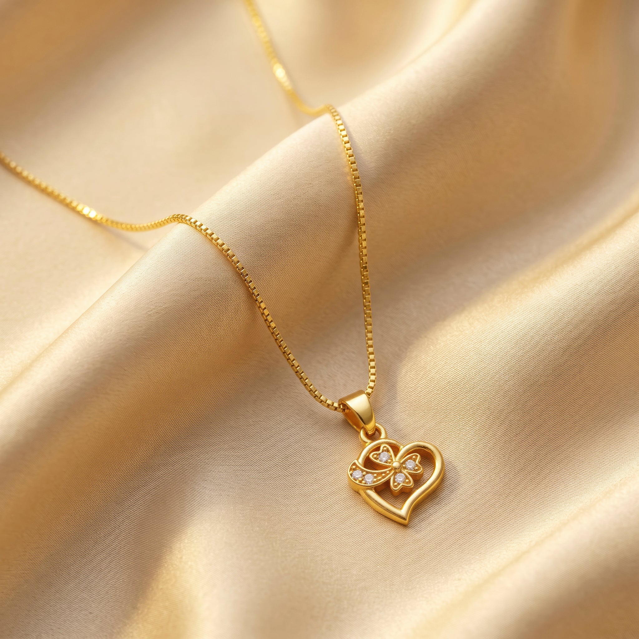PRAO Necklace Anti-Tarnish Open Heart Clover Chain - Image 4