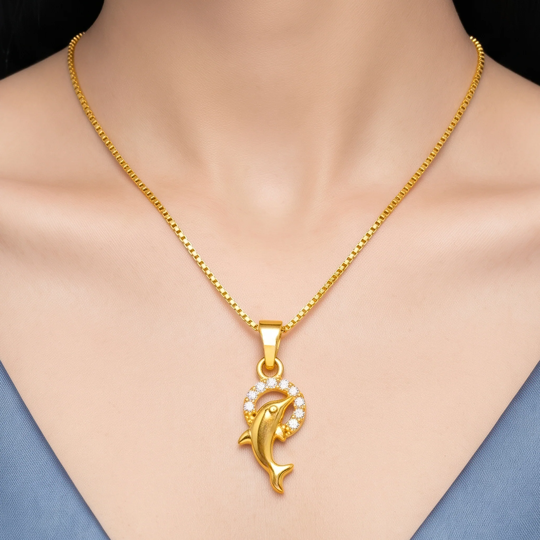 PRAO Necklace Anti-Tarnish Dolphin Crescent Chain - Image 2