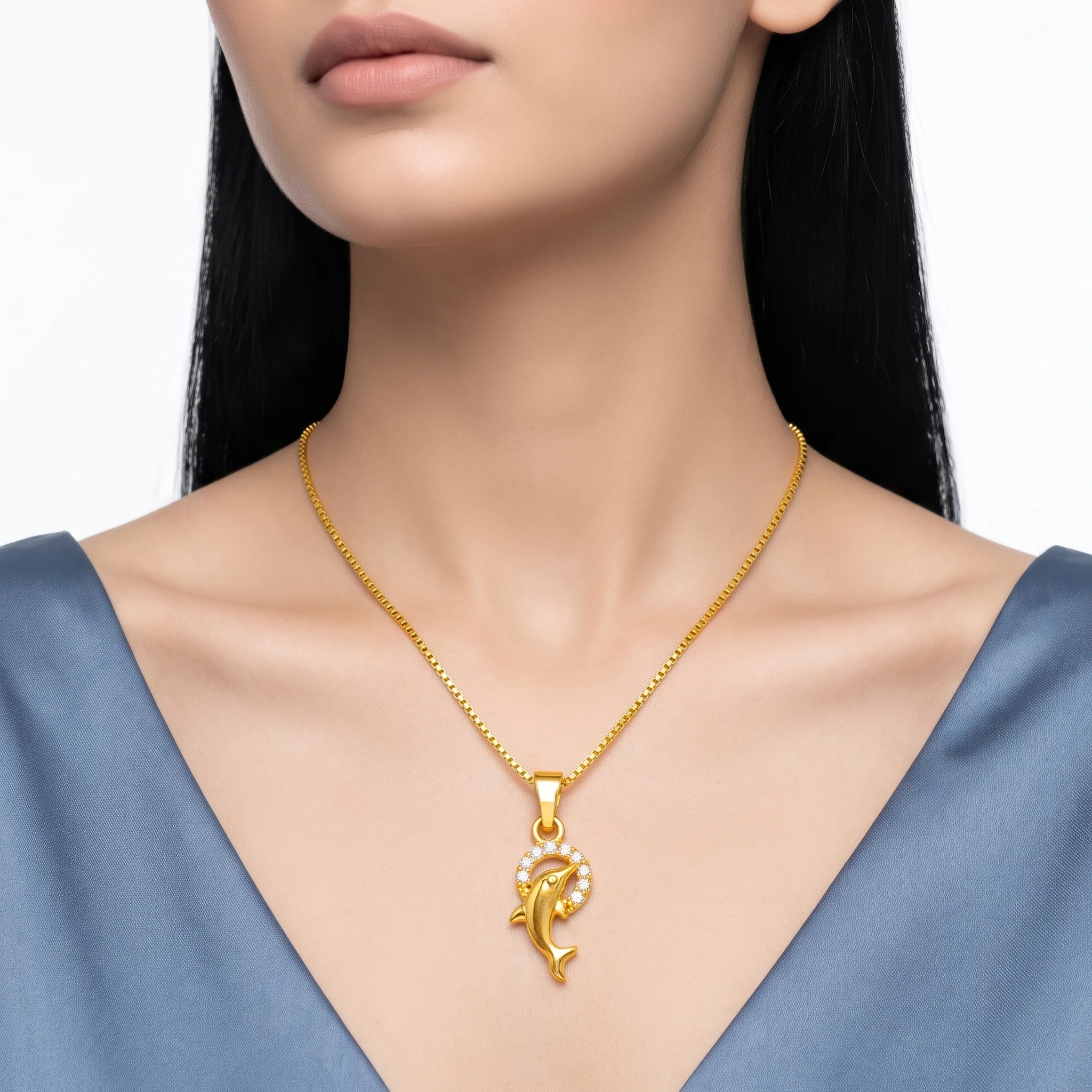 PRAO Necklace Anti-Tarnish Dolphin Crescent Chain - Image 3