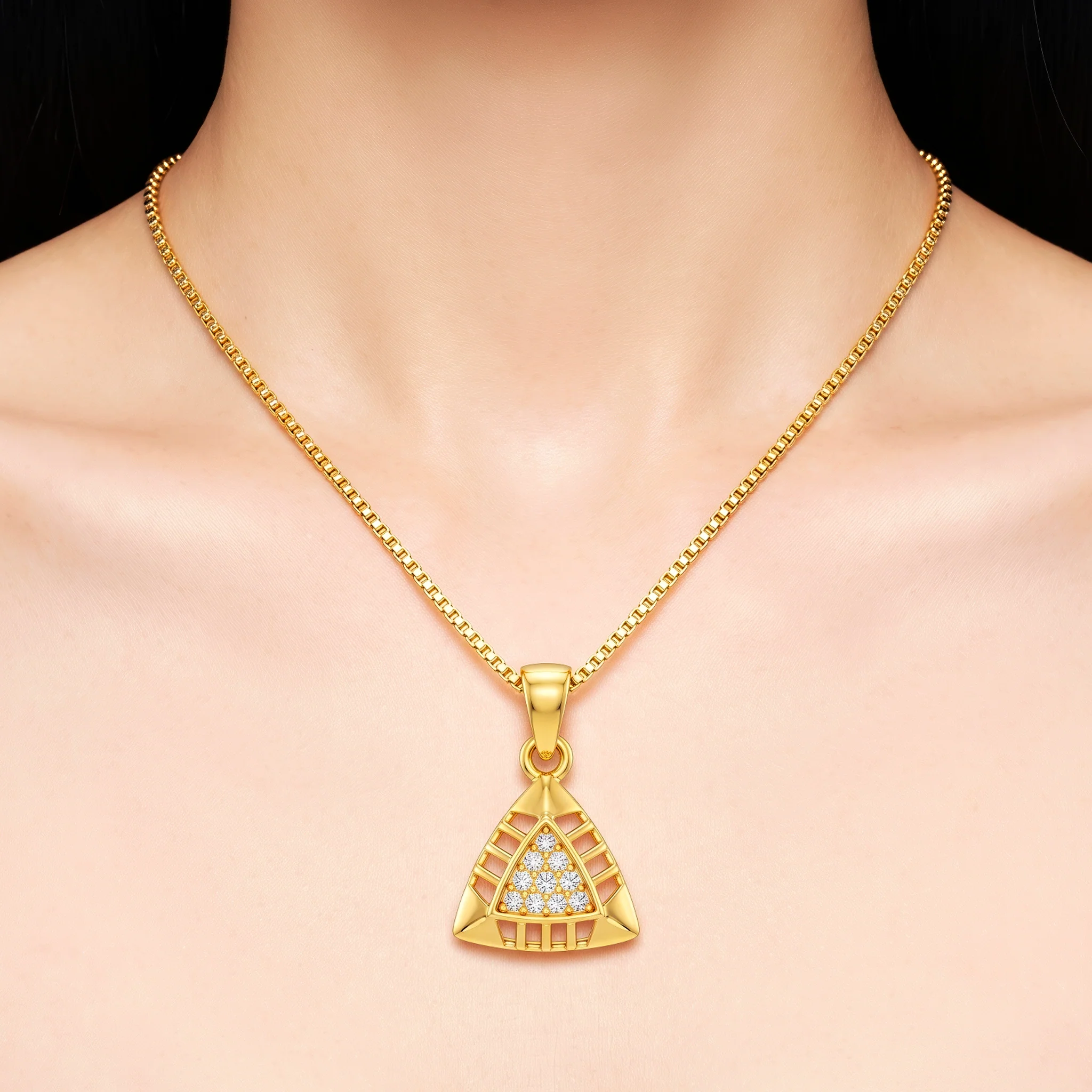 PRAO Necklace Anti-Tarnish Triangle Crystal Chain - Image 2