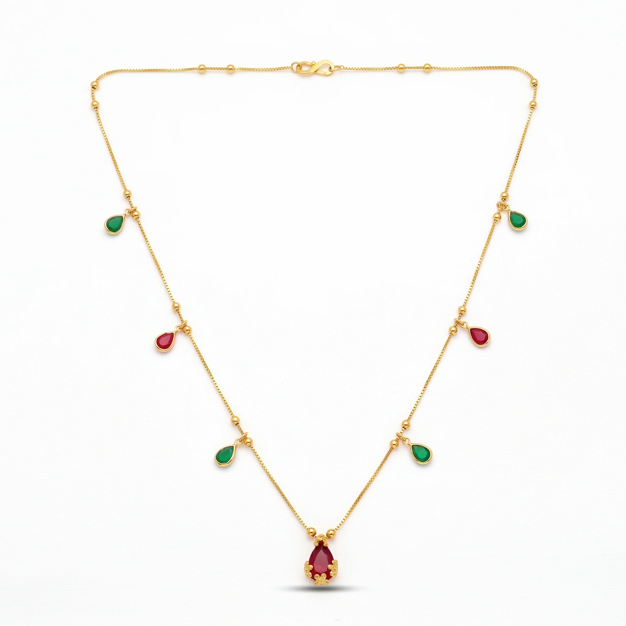 PRAO Necklace Anti-Tarnish Ruby Teardrop Chain - Image 3