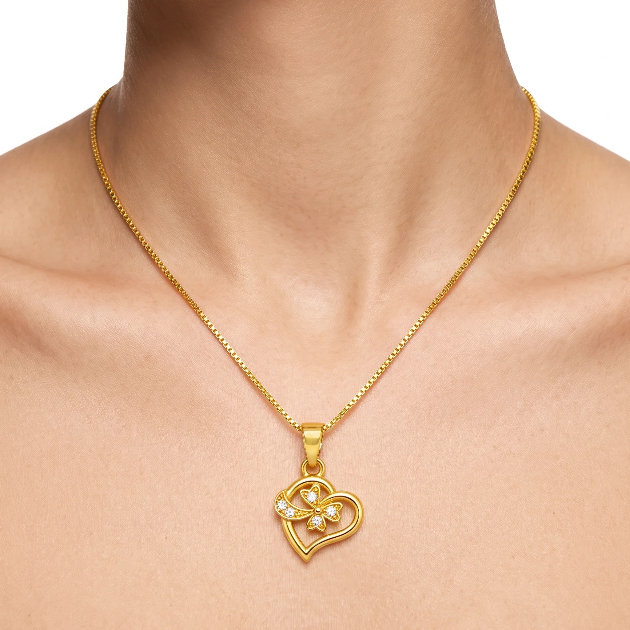 PRAO Necklace Anti-Tarnish Floral Heart Chain - Image 2