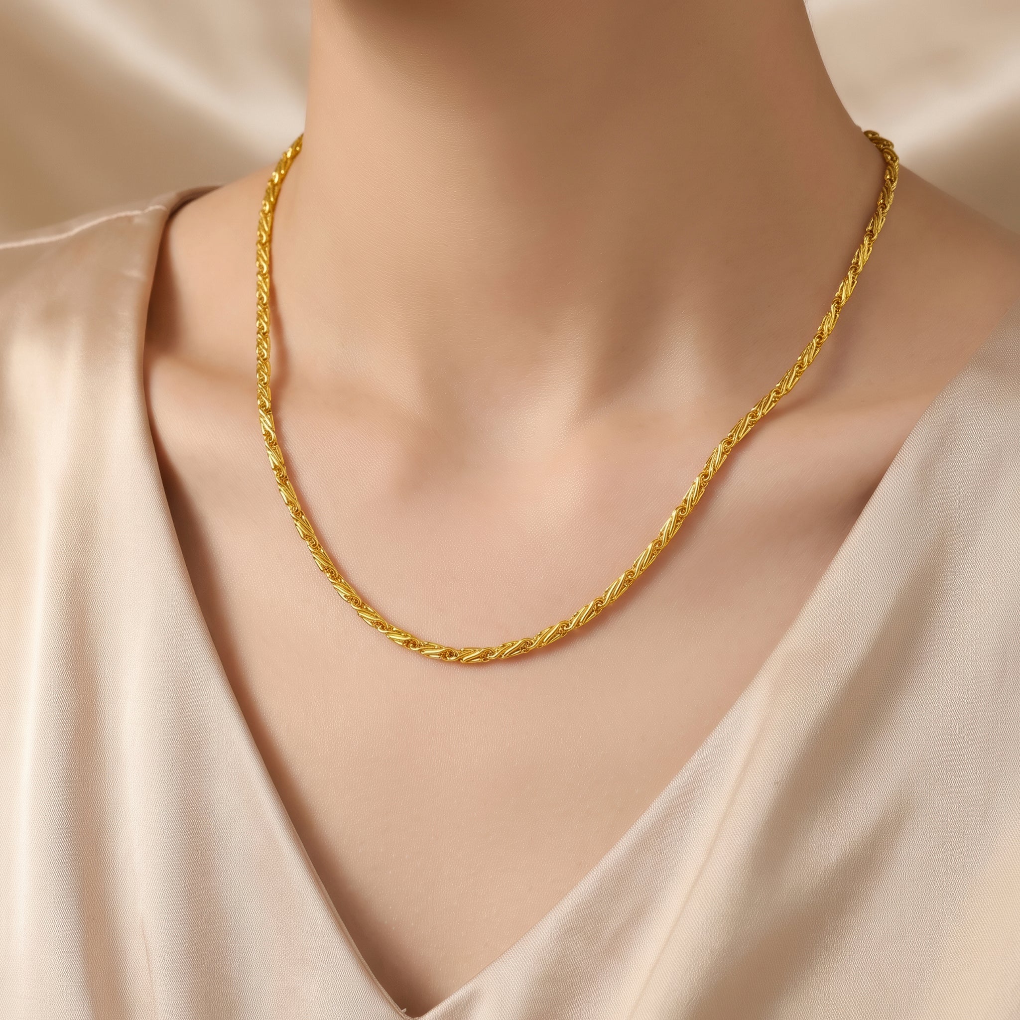 PRAO Necklace Anti-Tarnish Textured Link Chain - Image 2