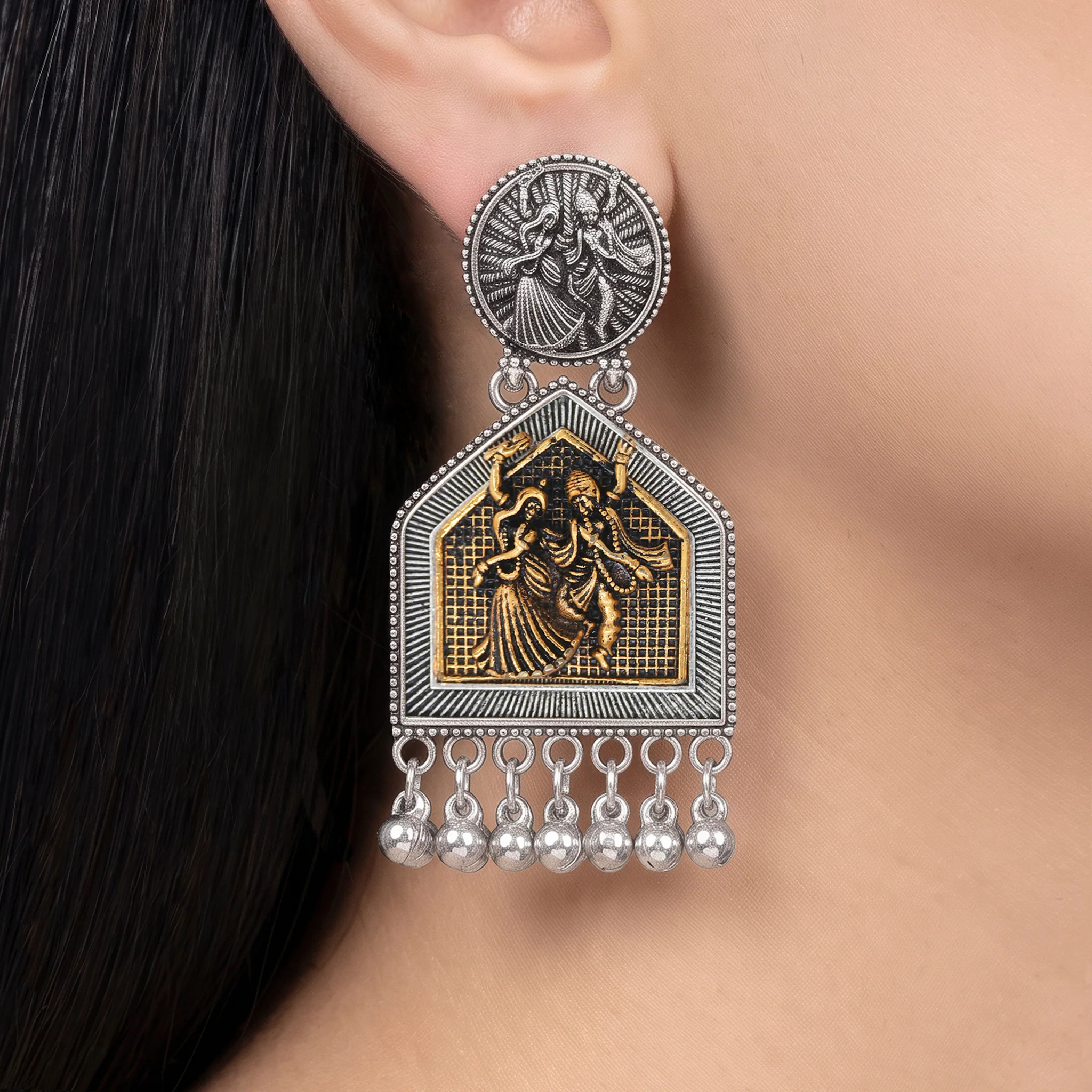 PRAO Earrings Anti-Tarnish Radha Krishna Dangles