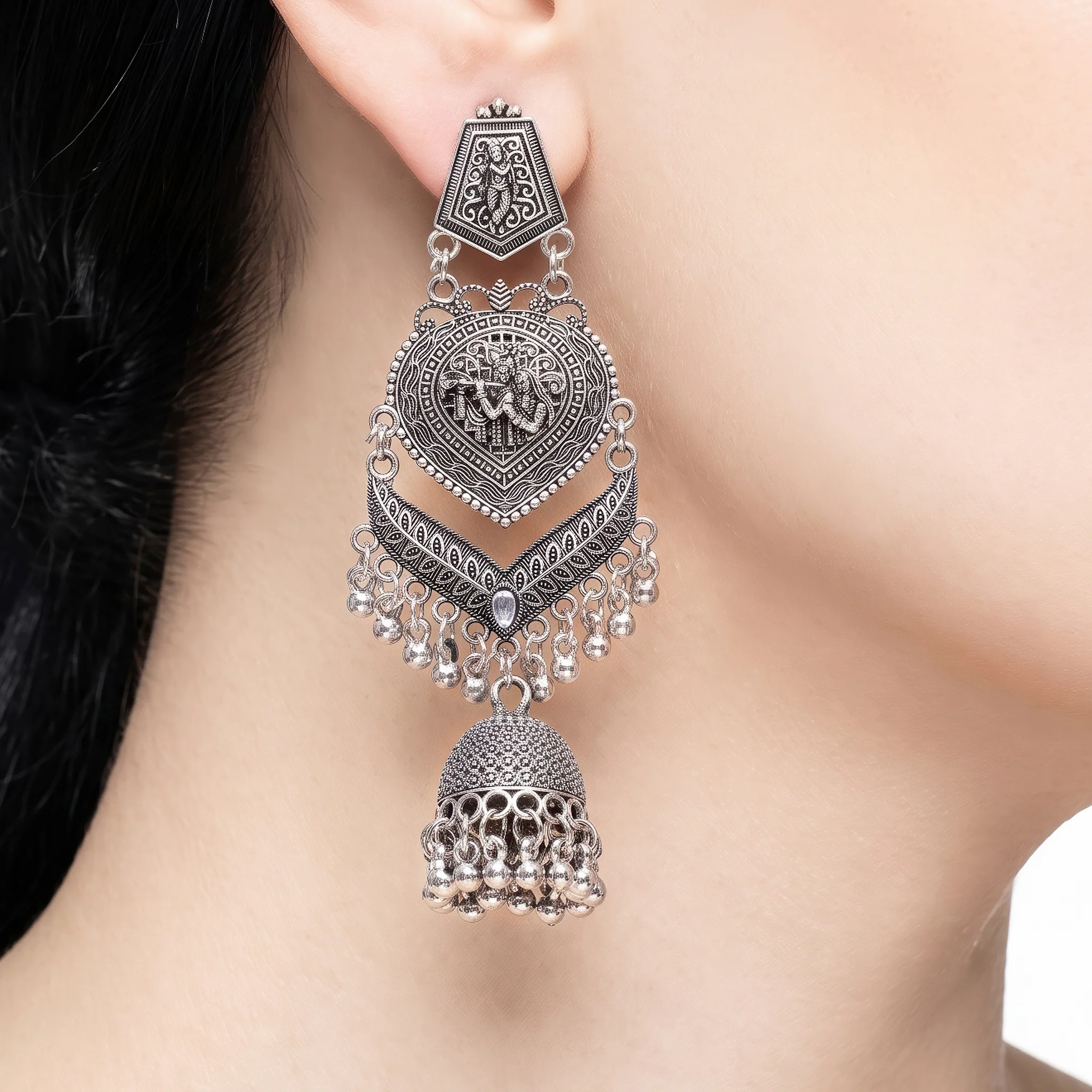 PRAO Earrings Anti-Tarnish Temple Deity Filigree Dangles