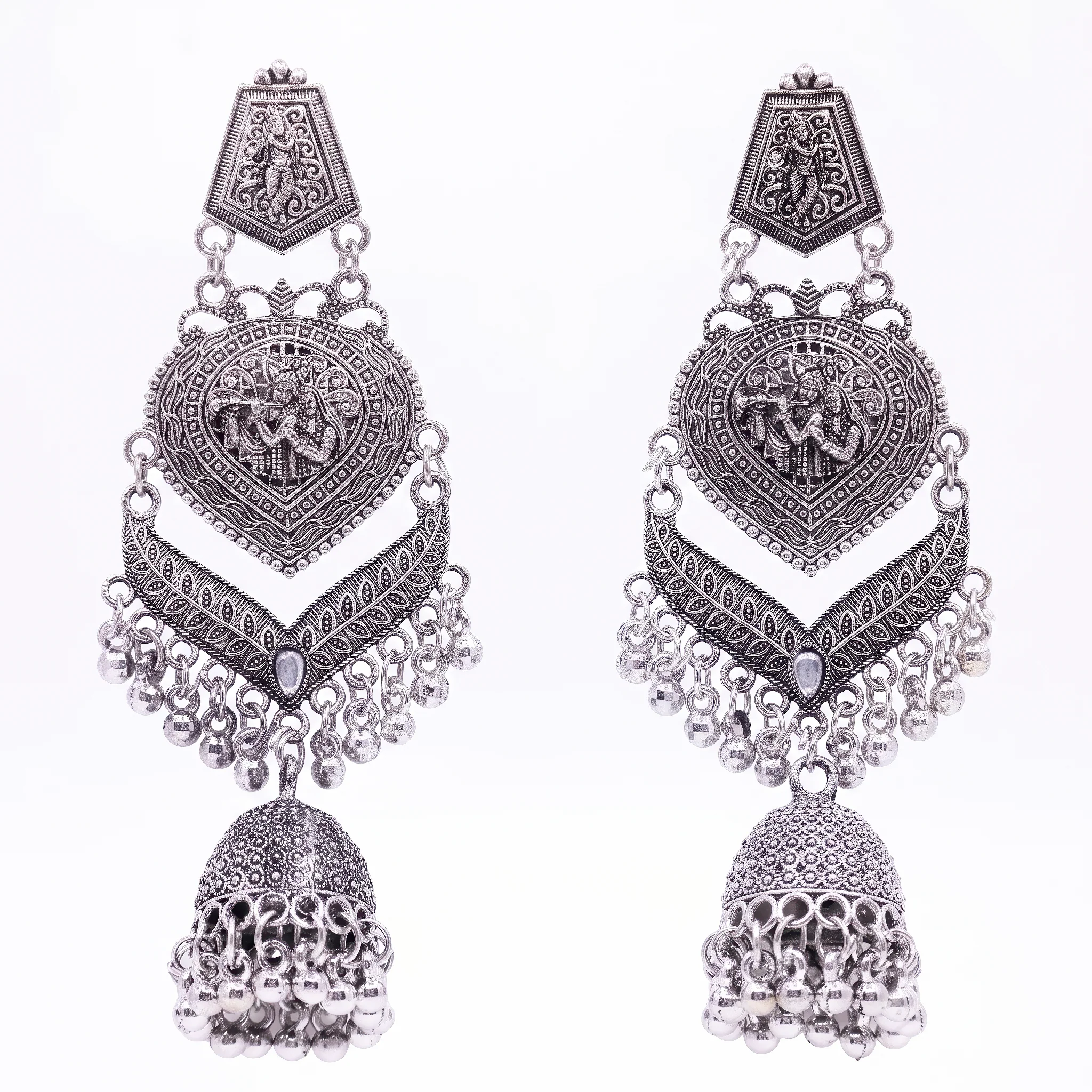 PRAO Earrings Anti-Tarnish Temple Deity Filigree Dangles - Image 3