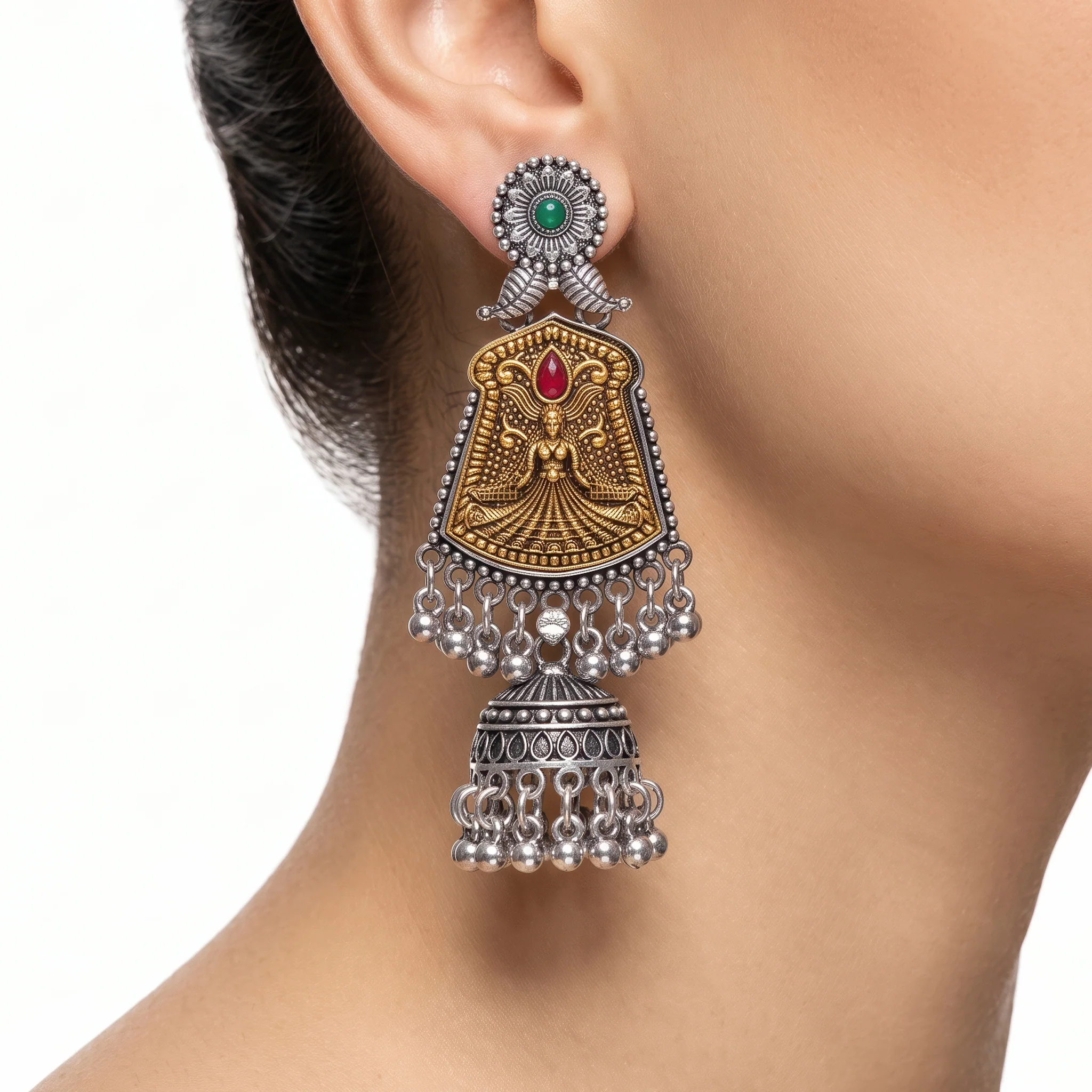 PRAO Earrings Anti-Tarnish Oxidized Figurine Jhumka - Image 2