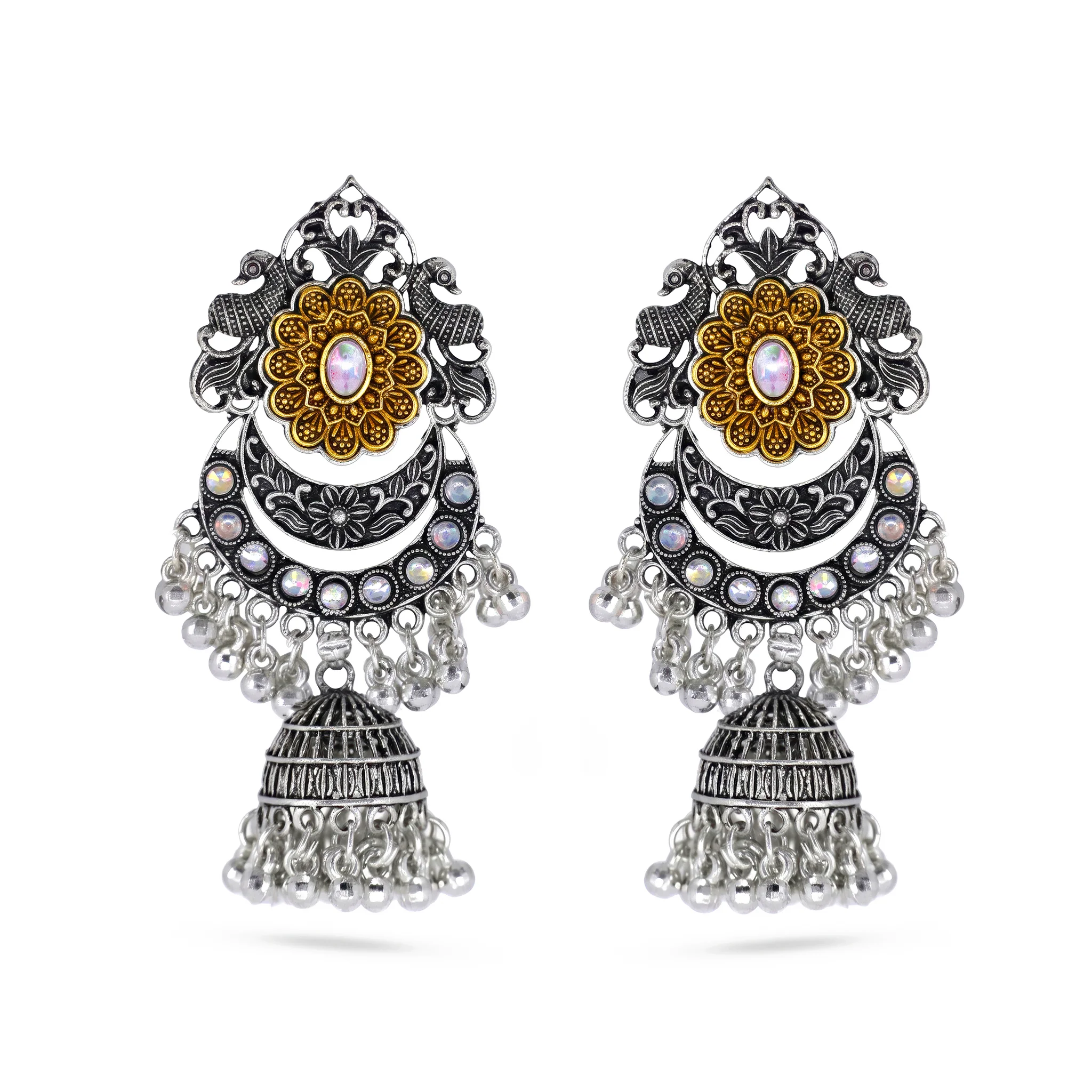 PRAO Earrings Anti-Tarnish Peacock Chandbali Dangles - Image 3