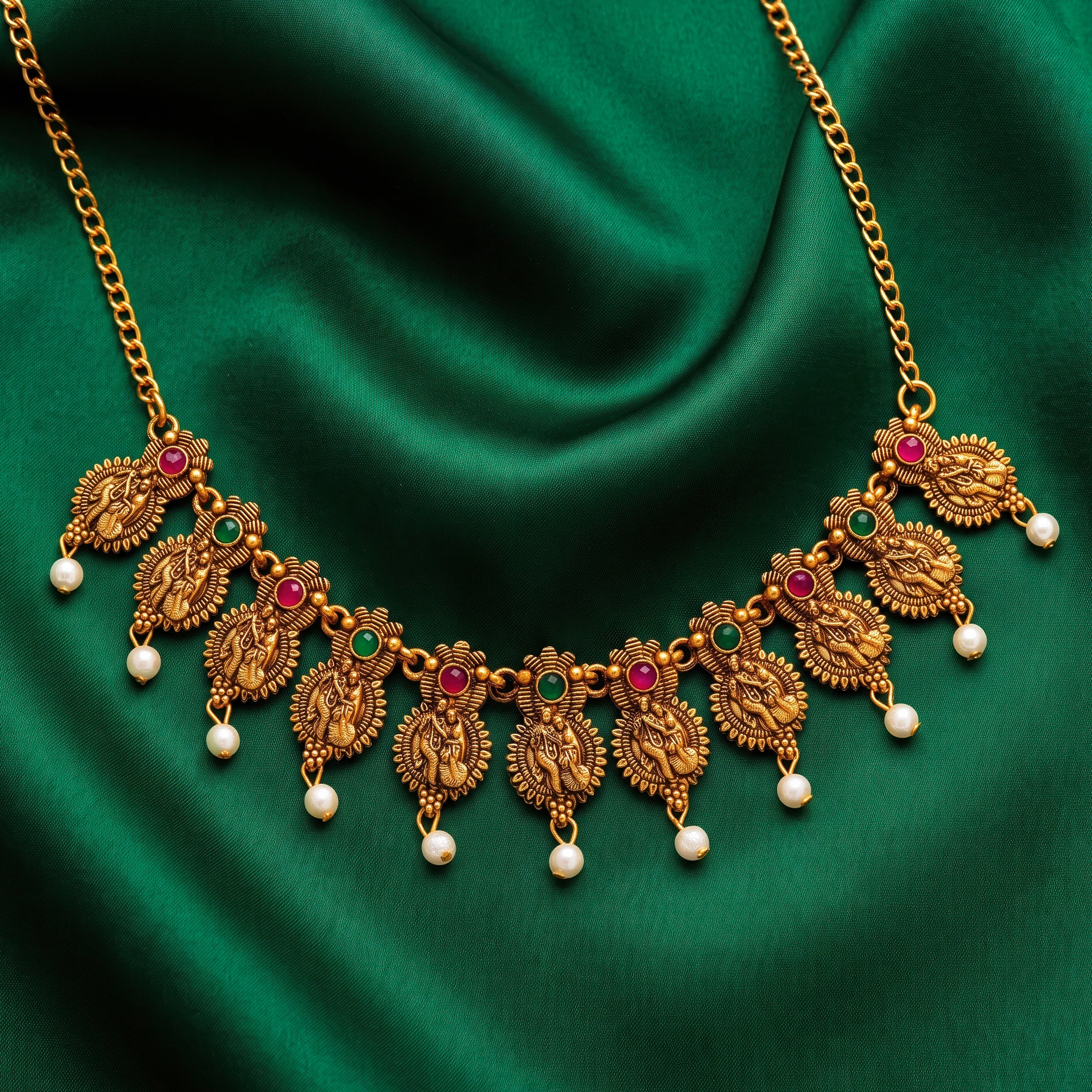 PRAO Necklace Anti-Tarnish Krishna Radha Temple Design - Image 4