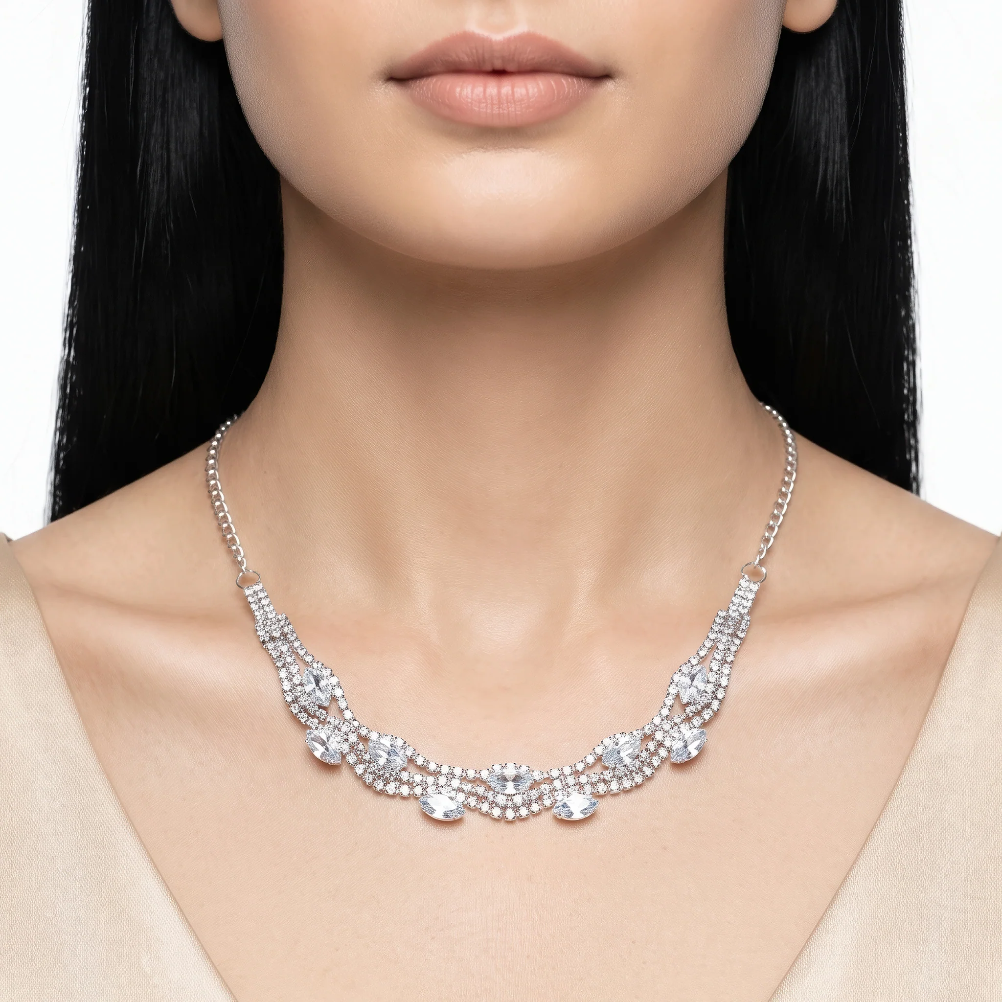 PRAO Necklace Anti-Tarnish Rhinestone with Marquise-Cut Crystal Accents - Image 2
