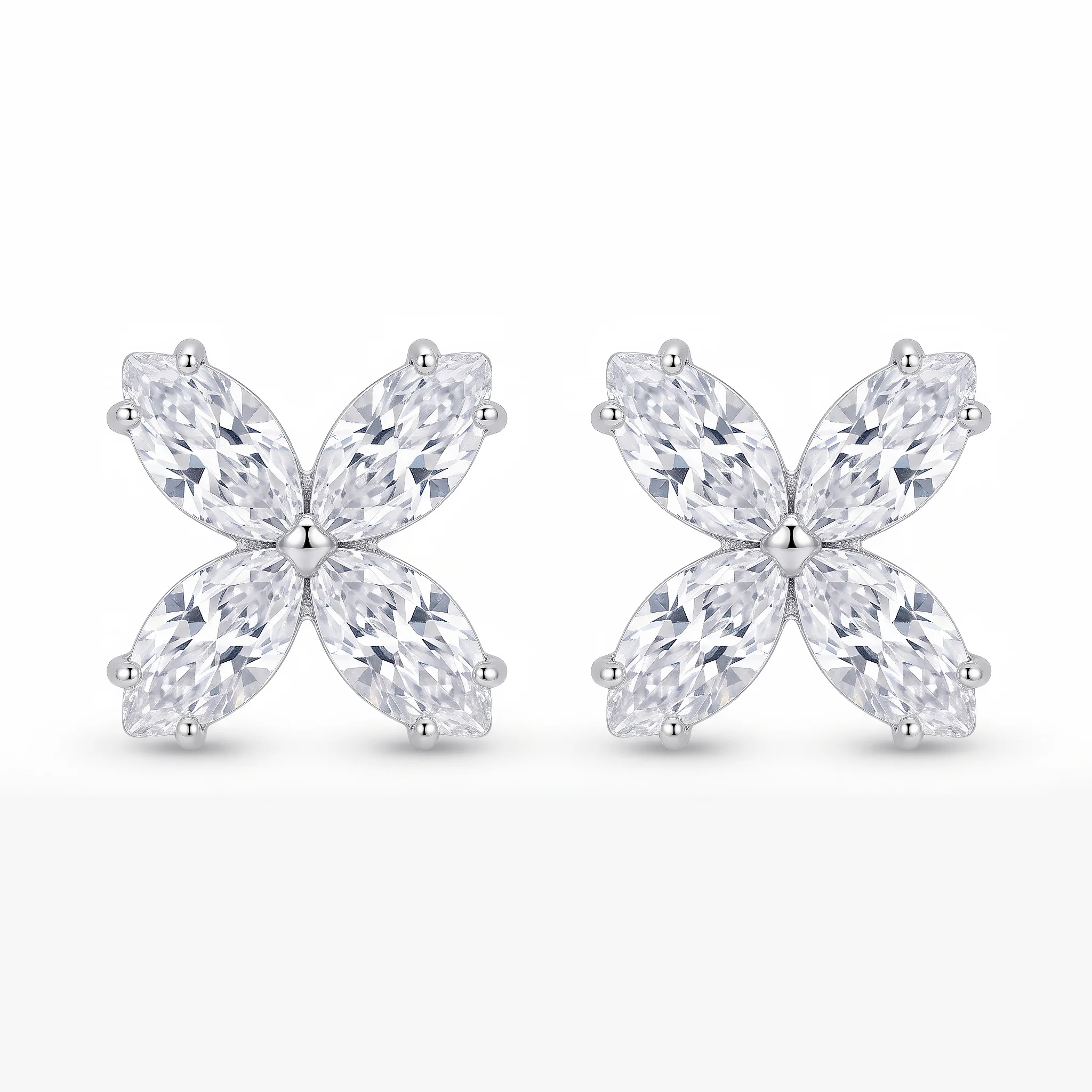 PRAO Earrings Anti-Tarnish Marquise-Cut Floral Studs