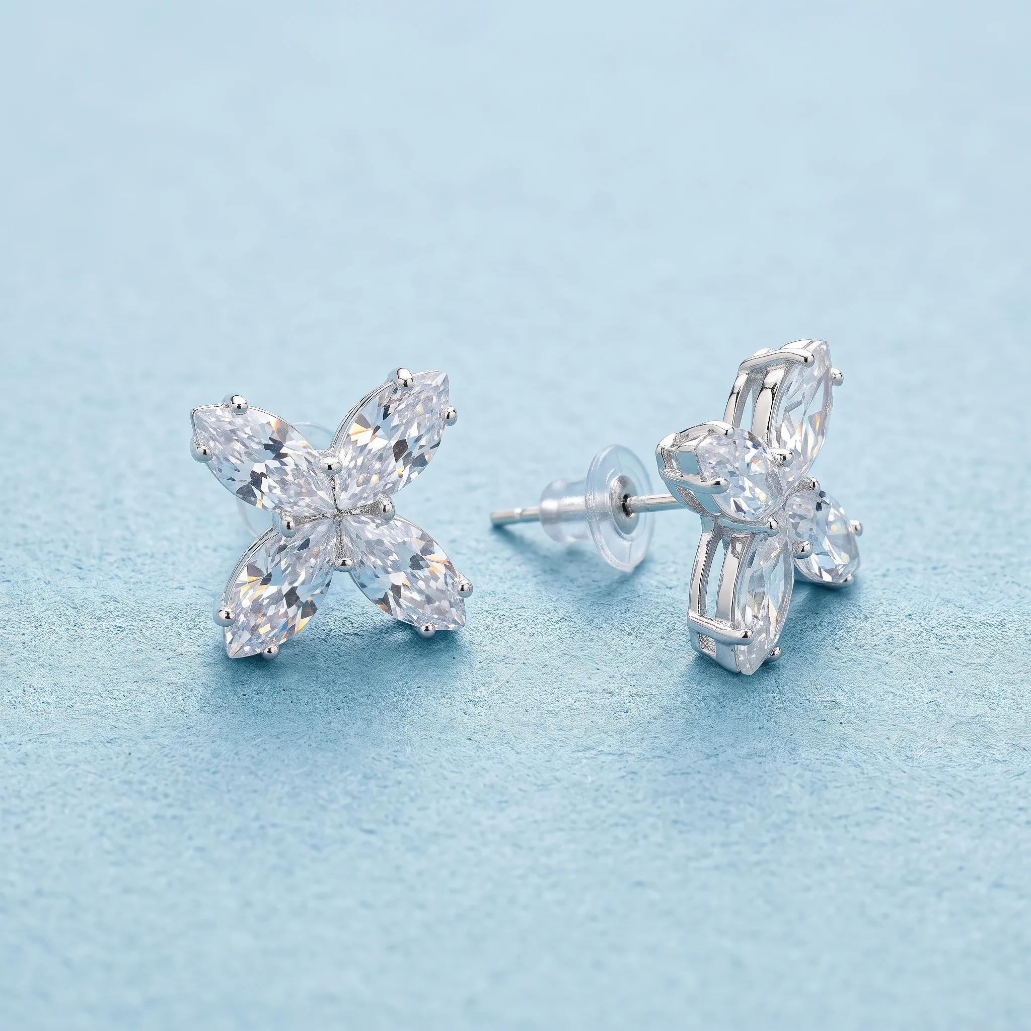 PRAO Earrings Anti-Tarnish Marquise-Cut Floral Studs - Image 4