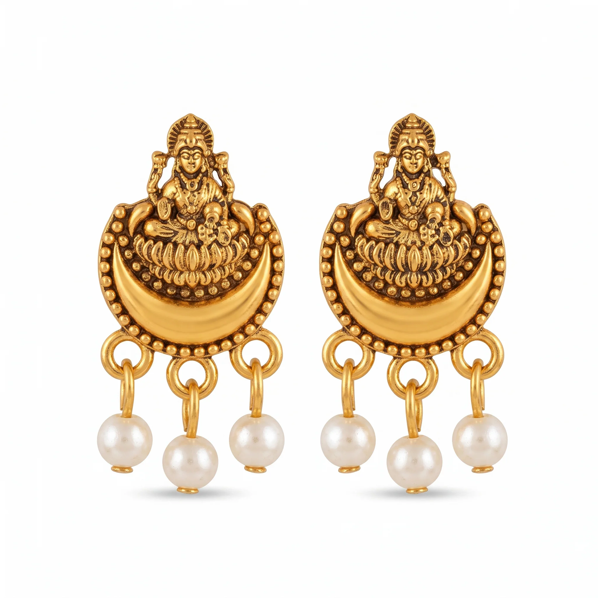 PRAO Earrings Anti-Tarnish Lakshmi Moon Studs - Image 3