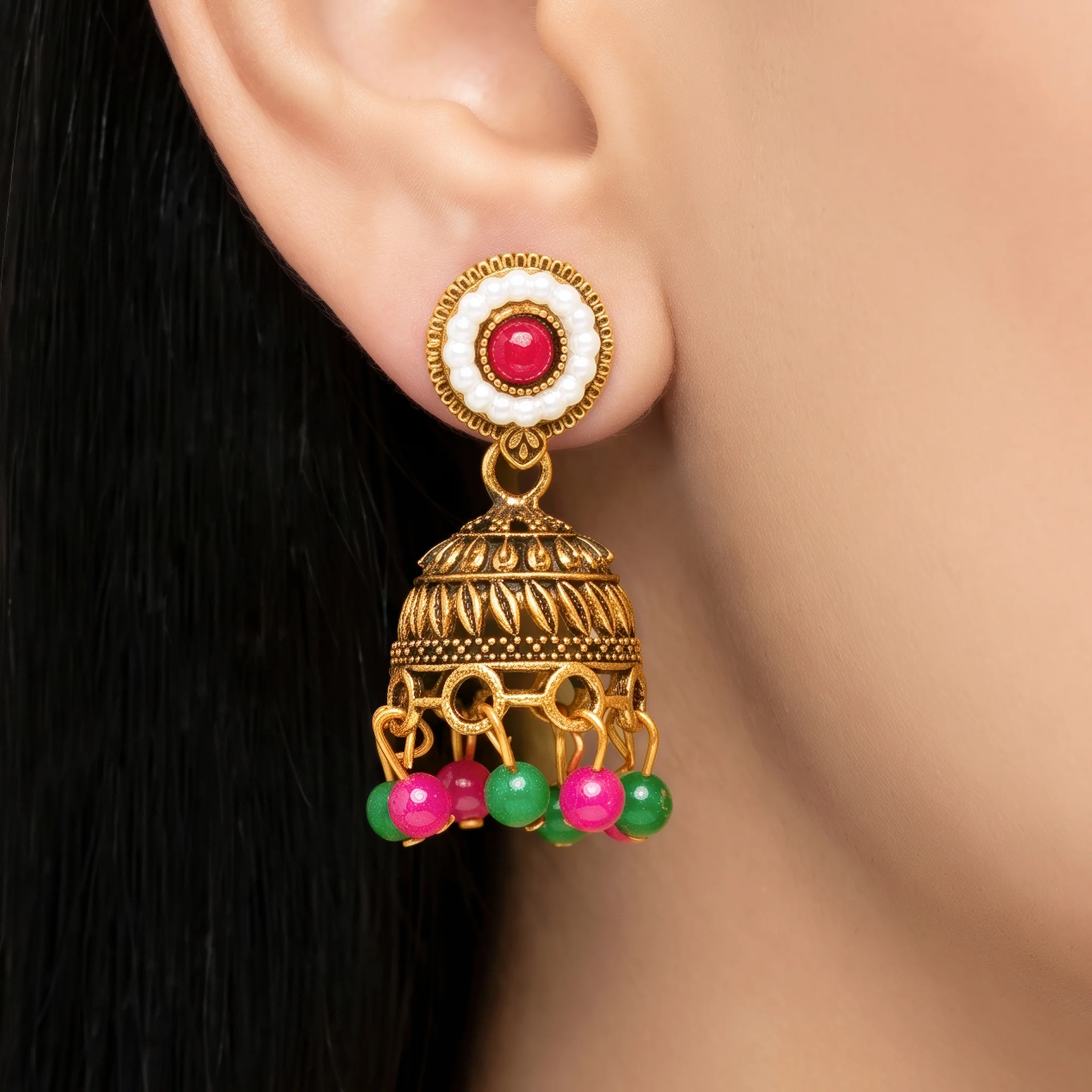 PRAO Earrings Anti-Tarnish Antique Pearl Jhumka
