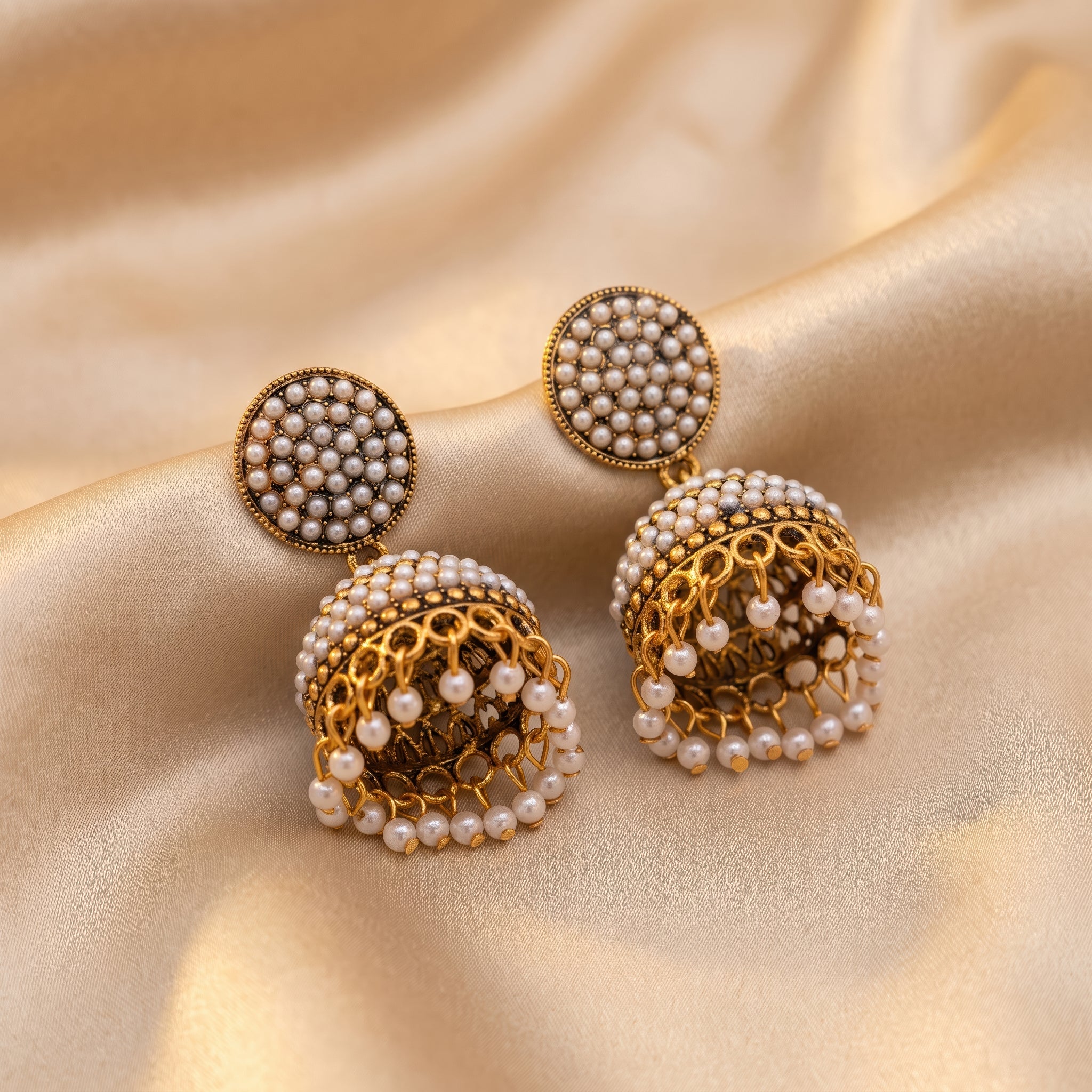 PRAO Earrings Anti-Tarnish Traditional Pearl Jhumka - Image 4