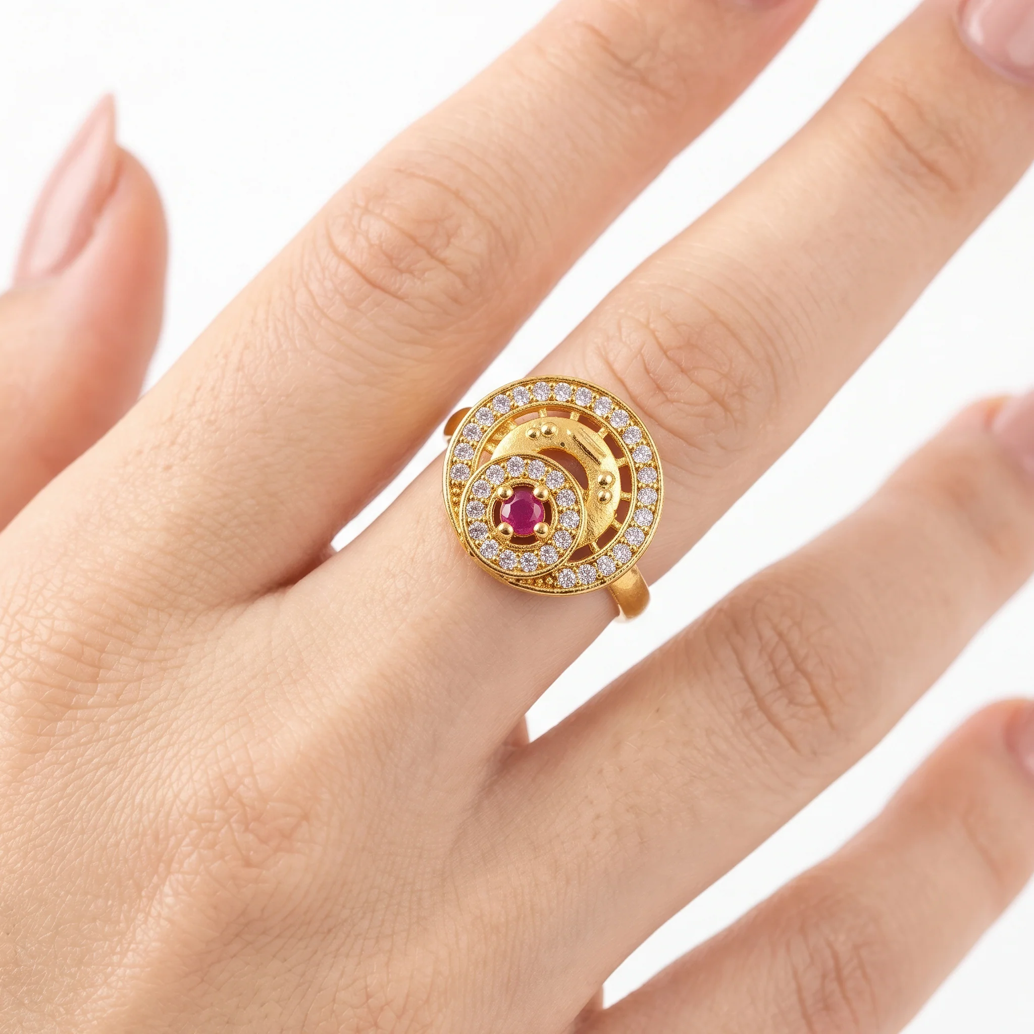 PRAO Ring Anti-Tarnish Crystal Halo with Pink Stone (Adjustable Size) - Image 4